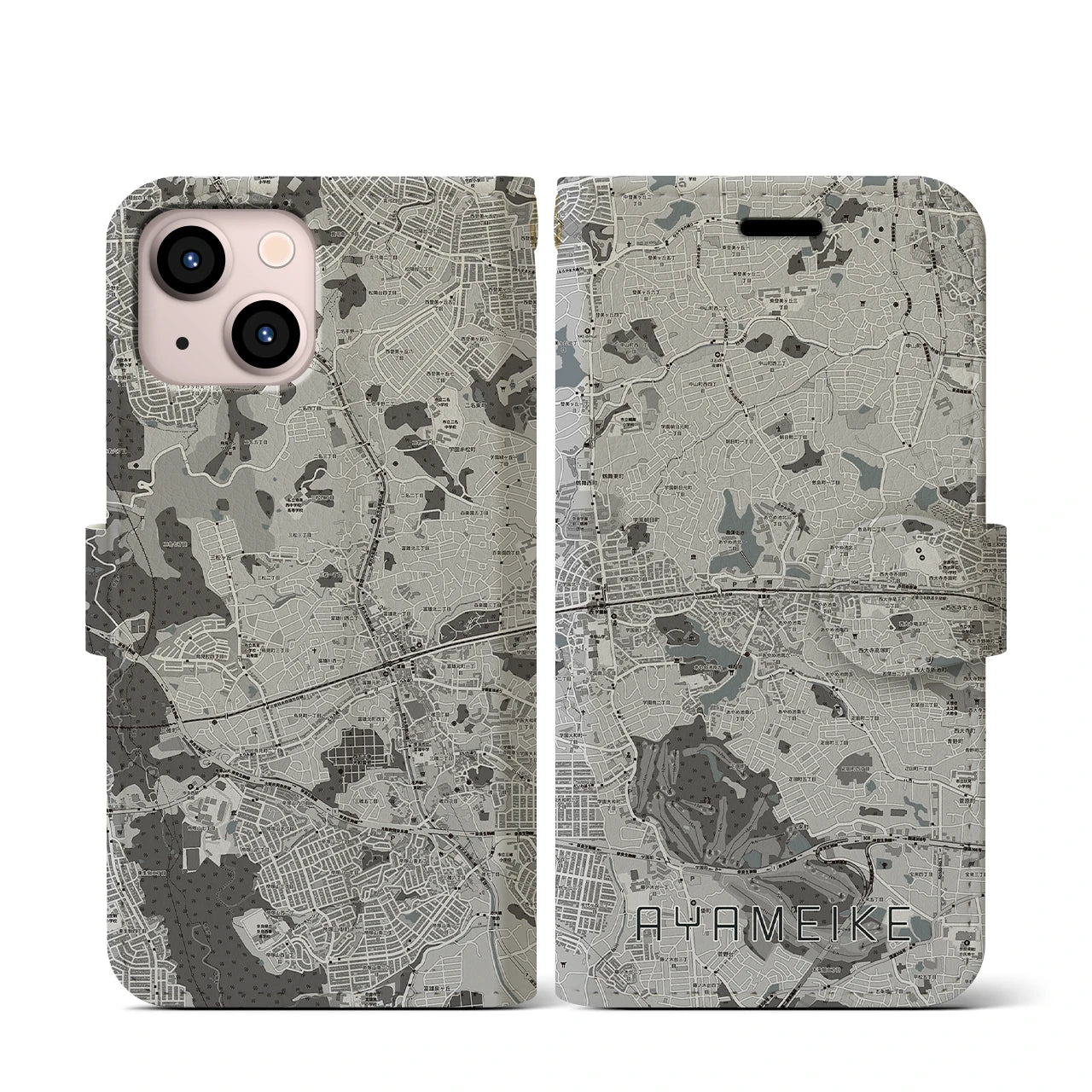 【菖蒲池(奈良県)】地図柄iPhoneケース(手帳タイプ)