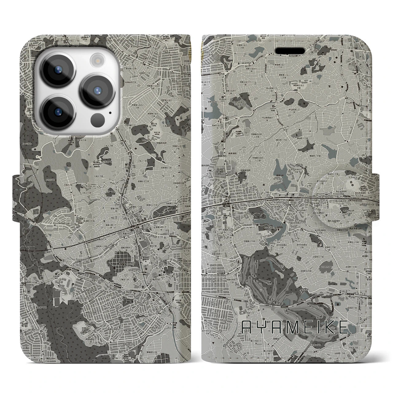 【菖蒲池(奈良県)】地図柄iPhoneケース(手帳タイプ)