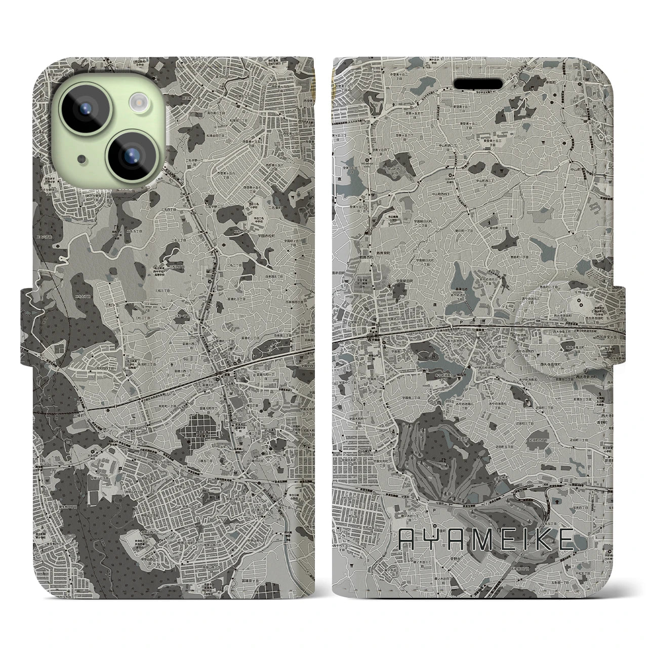 【菖蒲池(奈良県)】地図柄iPhoneケース(手帳タイプ)