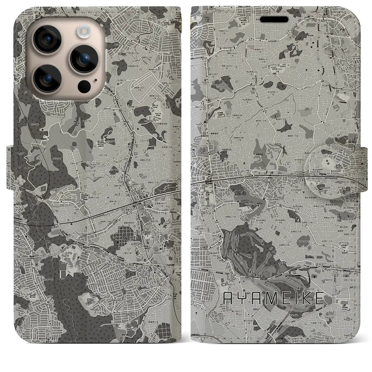 【菖蒲池(奈良県)】地図柄iPhoneケース(手帳タイプ)