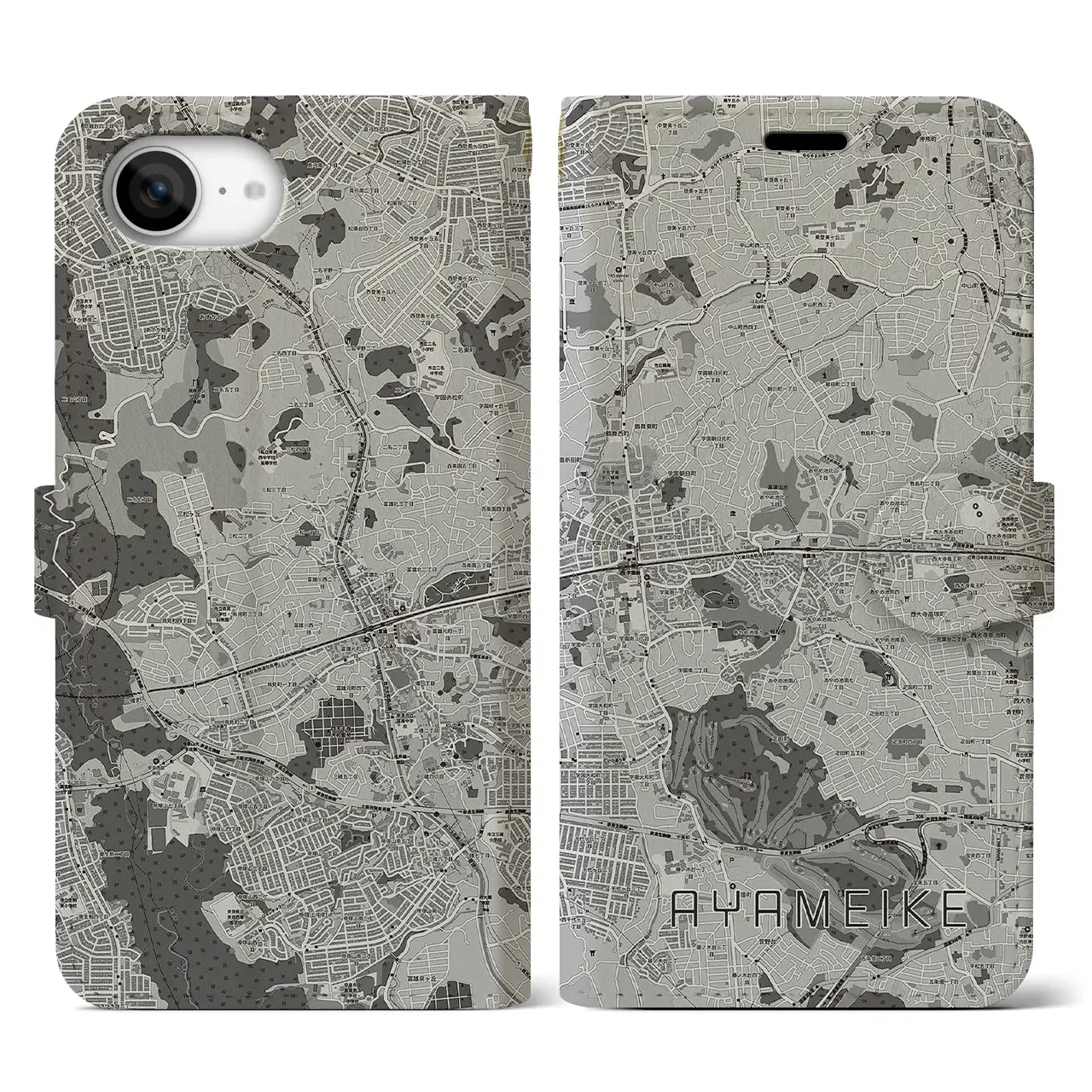 【菖蒲池(奈良県)】地図柄iPhoneケース(手帳タイプ)