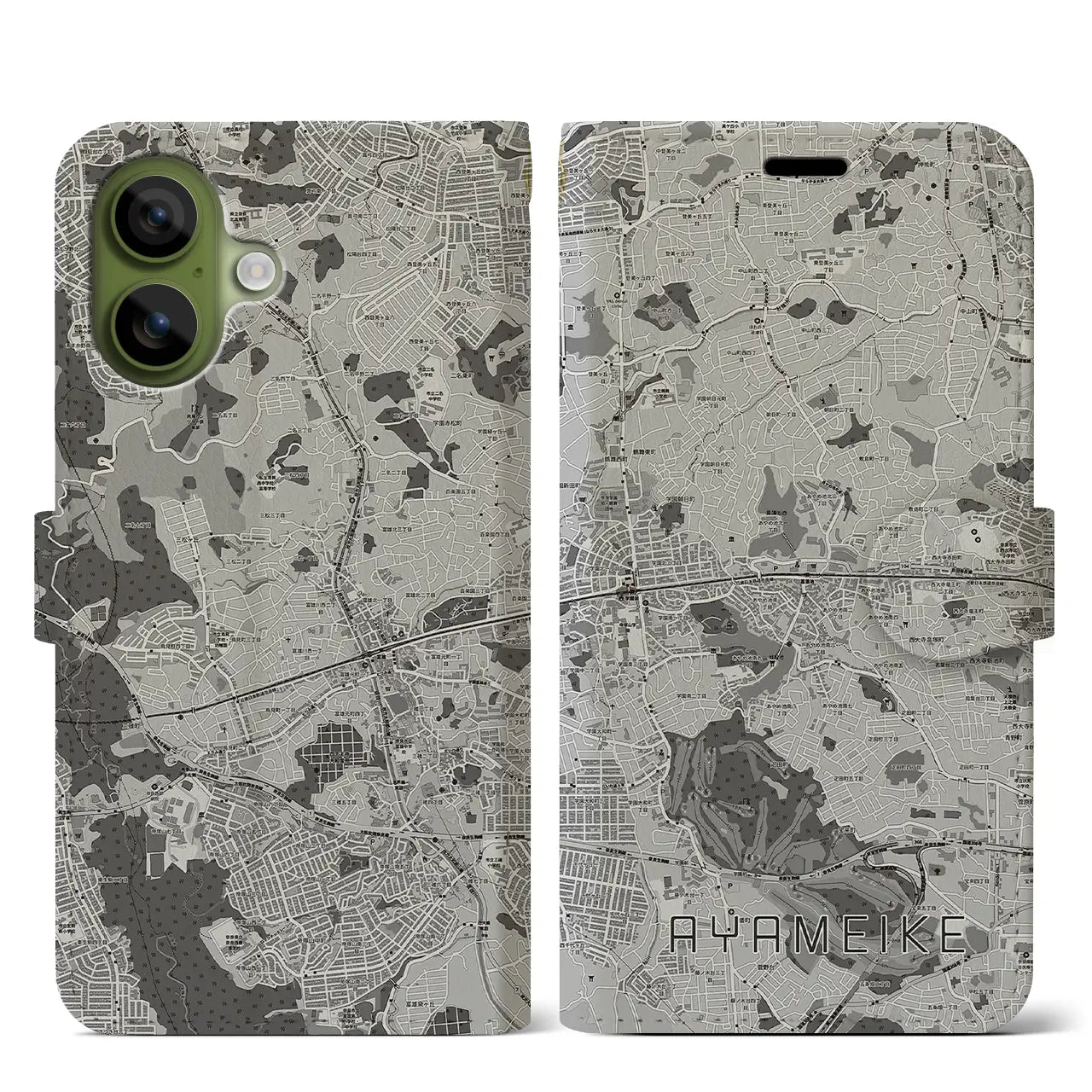 【菖蒲池(奈良県)】地図柄iPhoneケース(手帳タイプ)