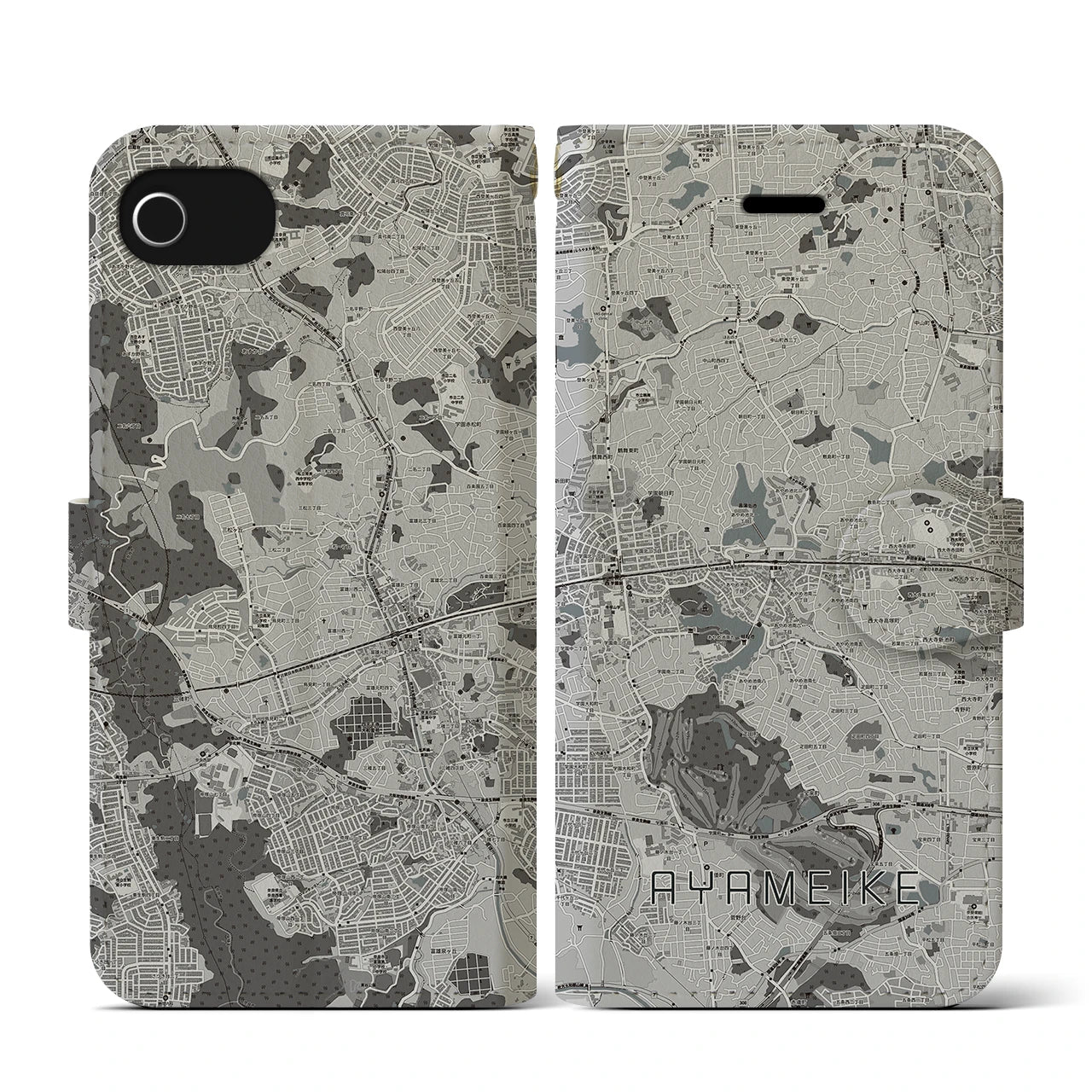 【菖蒲池(奈良県)】地図柄iPhoneケース(手帳タイプ)