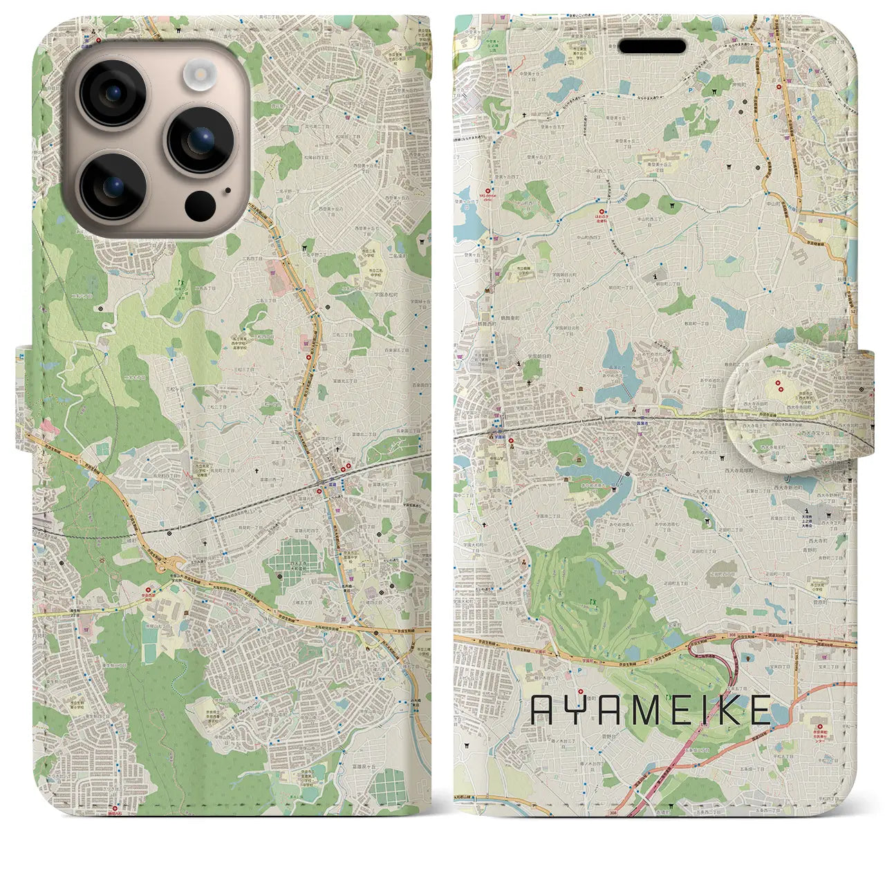 【菖蒲池(奈良県)】地図柄iPhoneケース(手帳タイプ)ナチュラル・iPhone 16 Plus 用