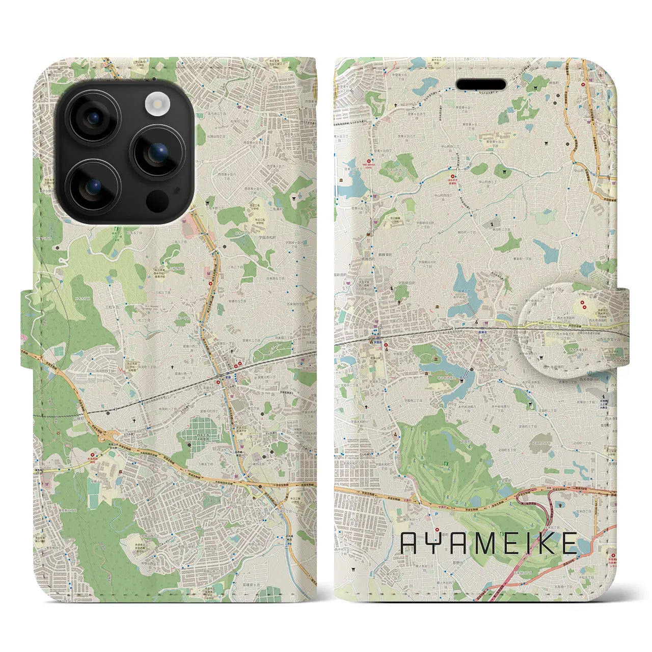 【菖蒲池(奈良県)】地図柄iPhoneケース(手帳タイプ)ナチュラル・iPhone 16 用