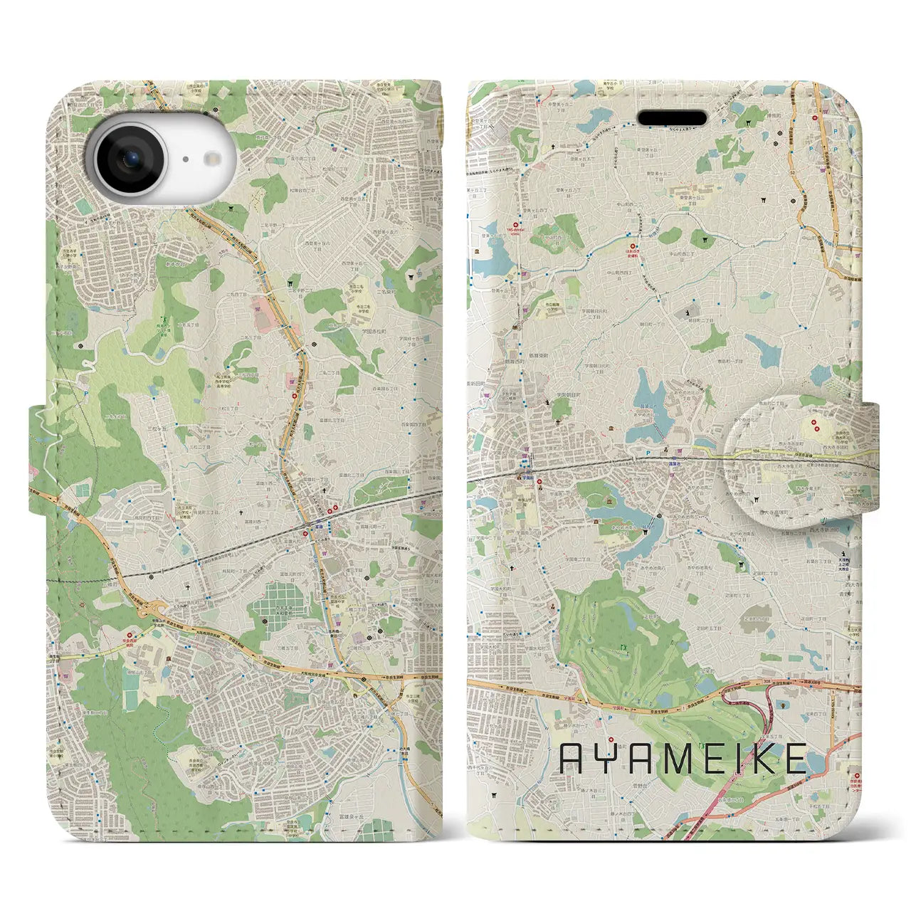 【菖蒲池(奈良県)】地図柄iPhoneケース(手帳タイプ)
