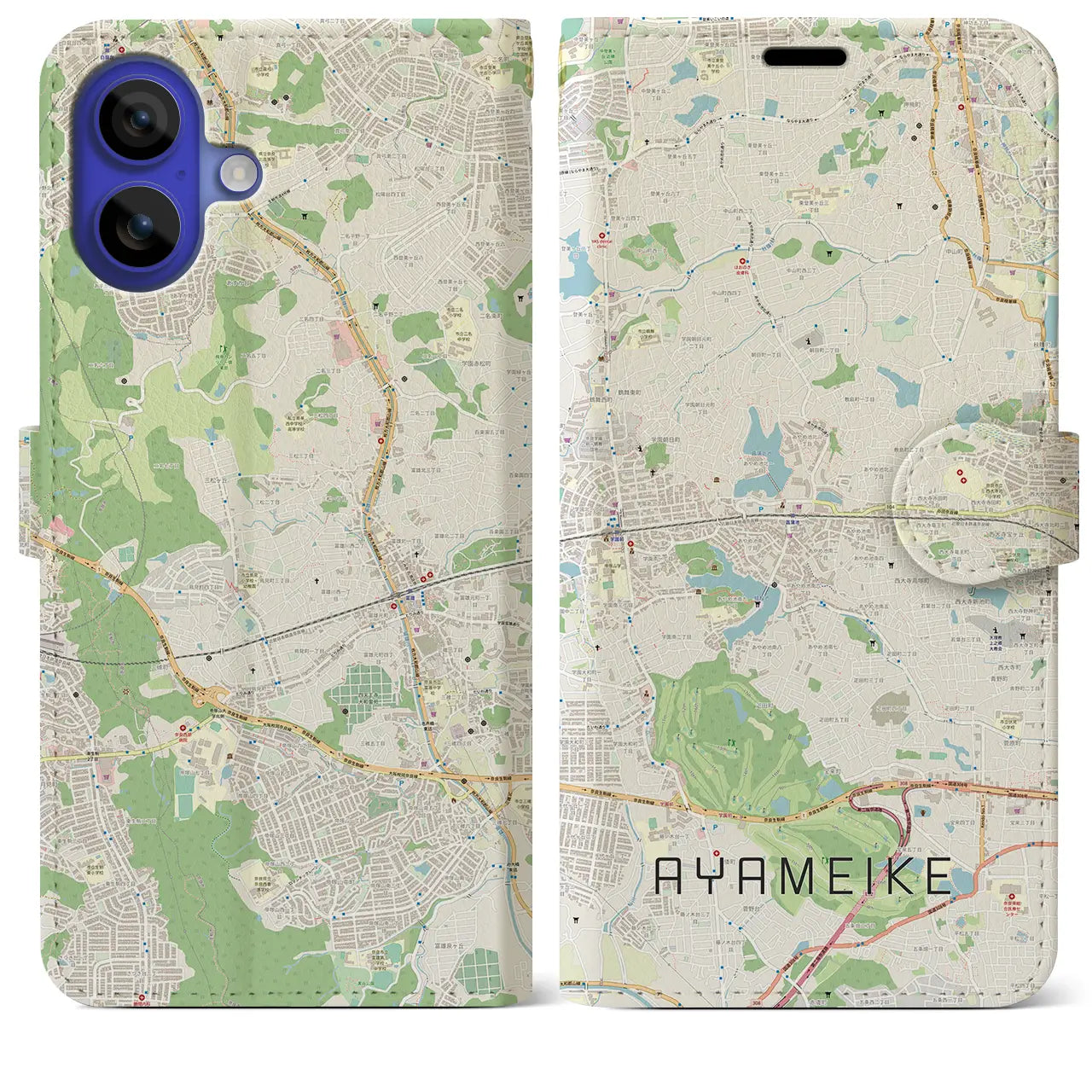【菖蒲池(奈良県)】地図柄iPhoneケース(手帳タイプ)
