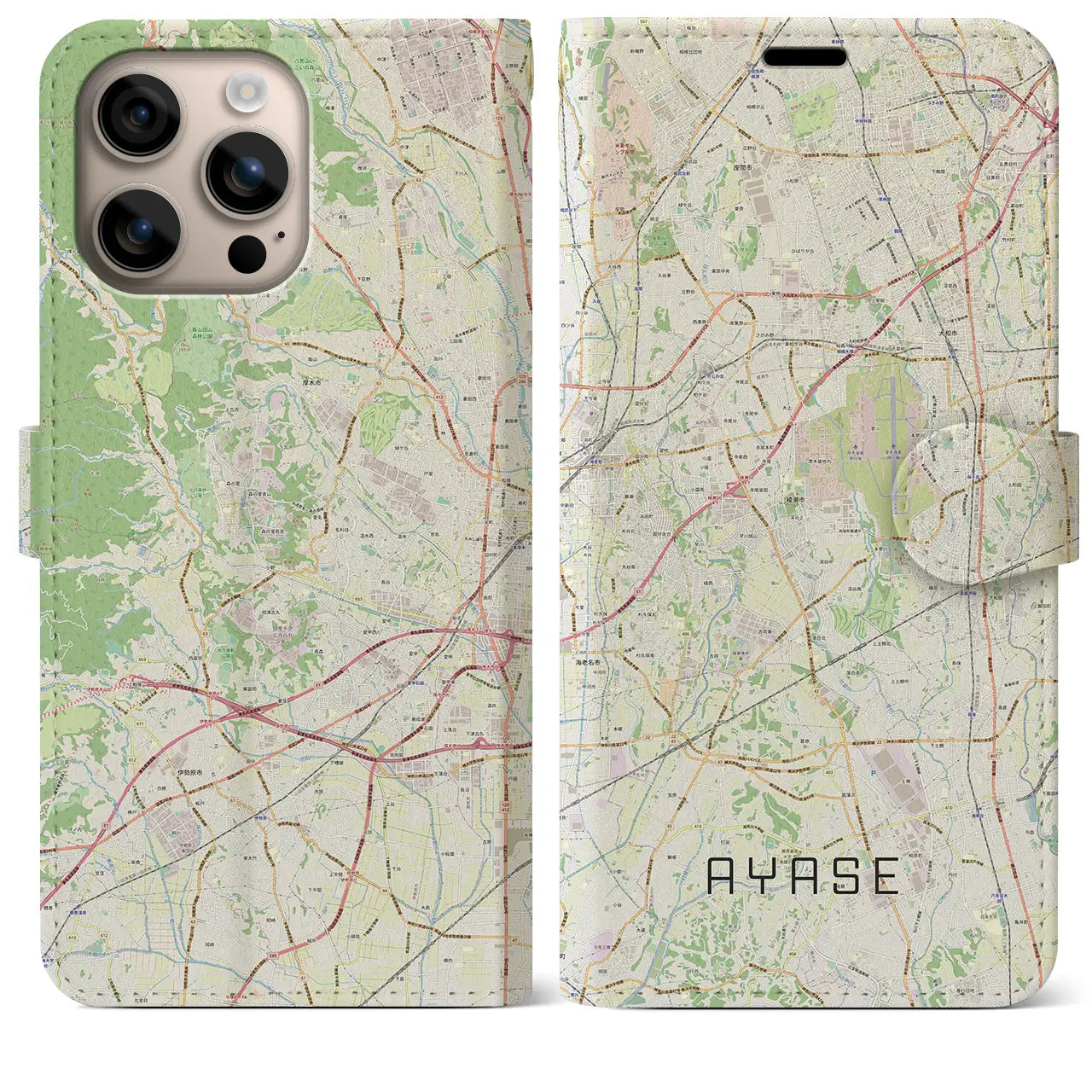 【綾瀬(神奈川県)】地図柄iPhoneケース(手帳タイプ)ナチュラル・iPhone 16 Plus 用