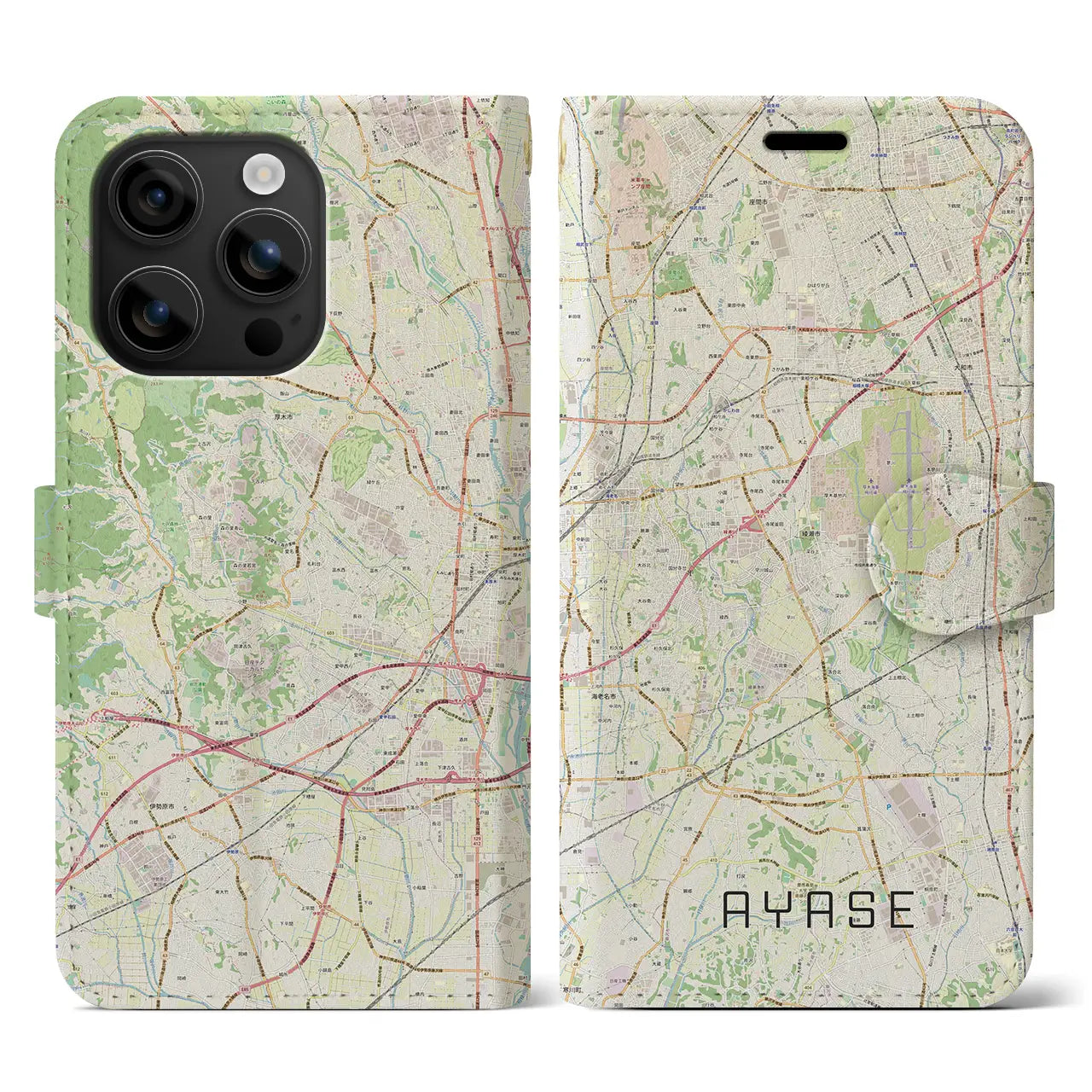 【綾瀬(神奈川県)】地図柄iPhoneケース(手帳タイプ)ナチュラル・iPhone 16 用