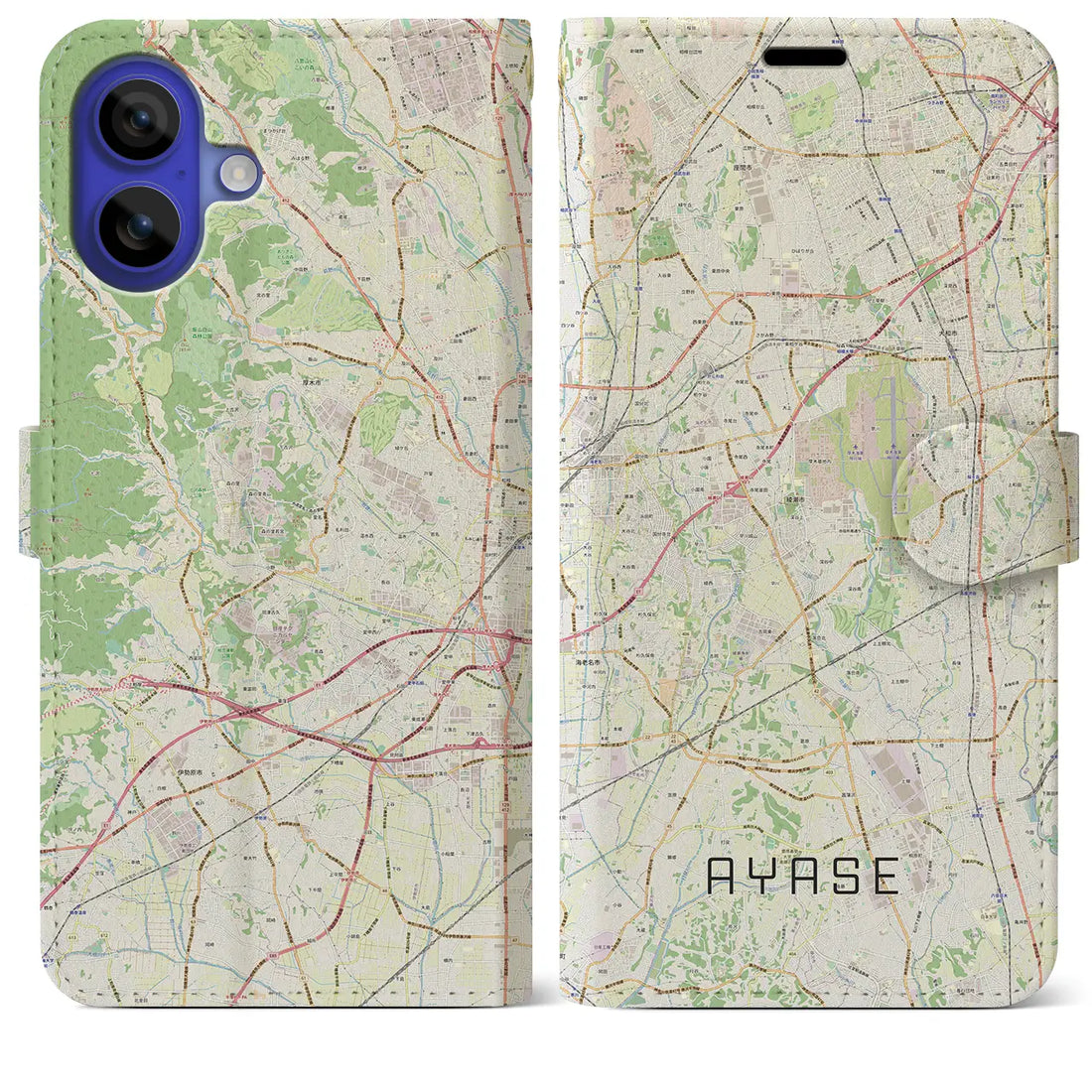 【綾瀬(神奈川県)】地図柄iPhoneケース(手帳タイプ)ナチュラル・iPhone 16 Pro Max 用