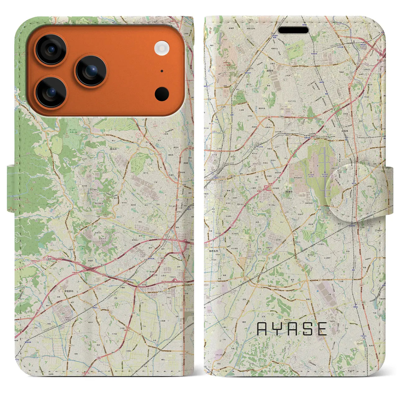 【綾瀬(神奈川県)】地図柄iPhoneケース(手帳タイプ)モノトーン・iPhone 17 Pro Max 用