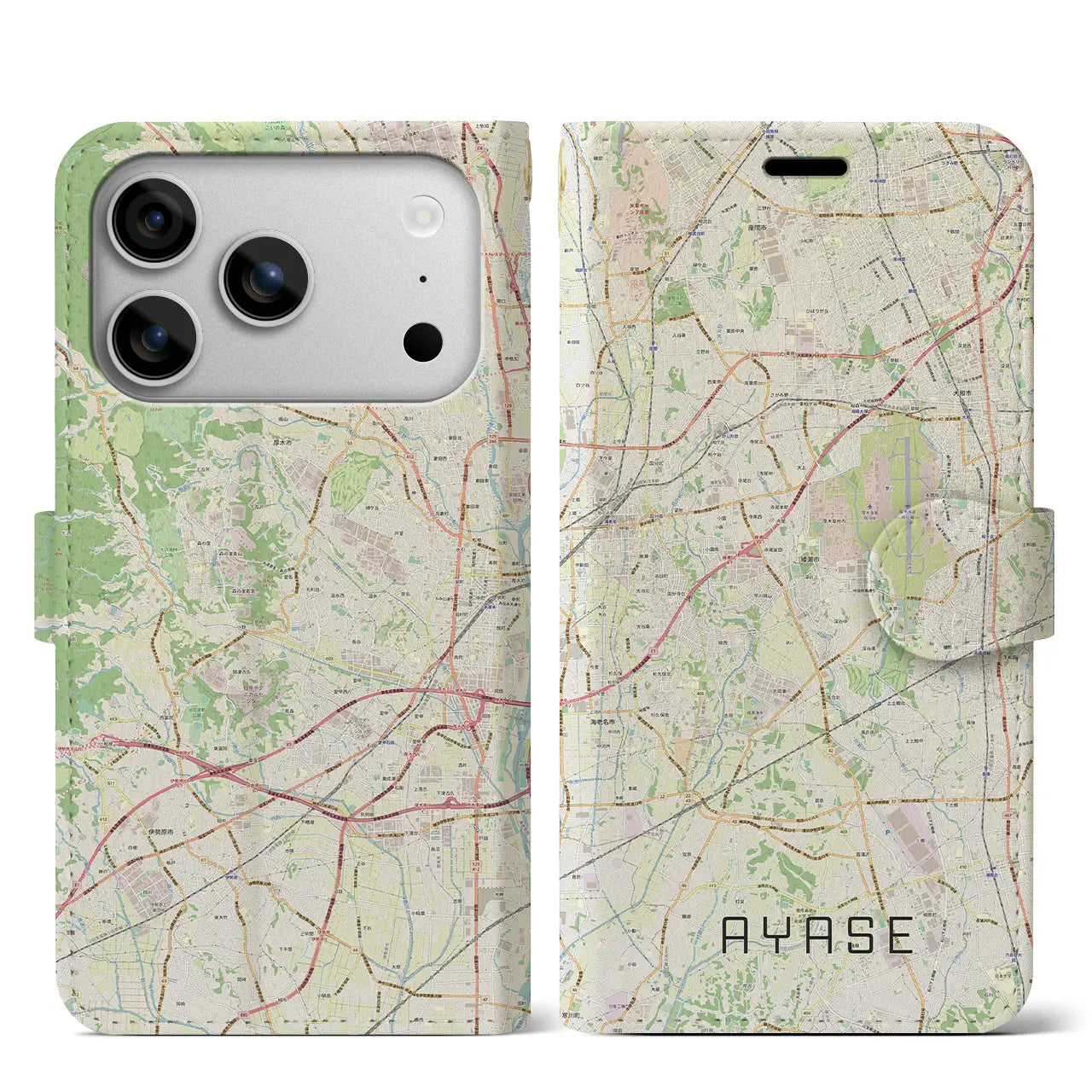 【綾瀬(神奈川県)】地図柄iPhoneケース(手帳タイプ)ナチュラル・iPhone 17 Pro Max 用