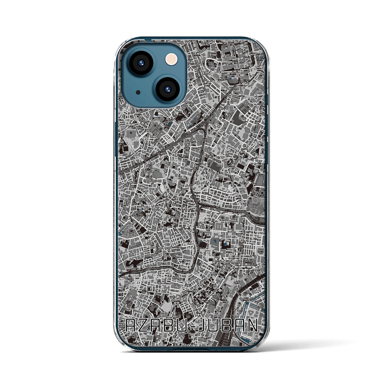 【麻布十番(東京都)】地図柄iPhoneケース(クリアタイプ)モノトーン・iPhone 13 用