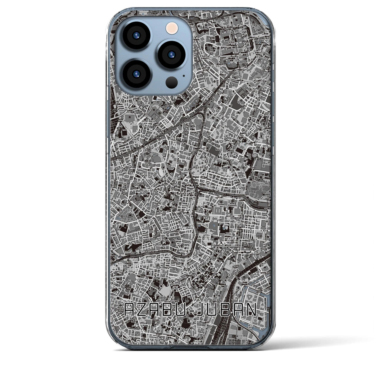 【麻布十番(東京都)】地図柄iPhoneケース(クリアタイプ)モノトーン・iPhone 13 Pro Max 用
