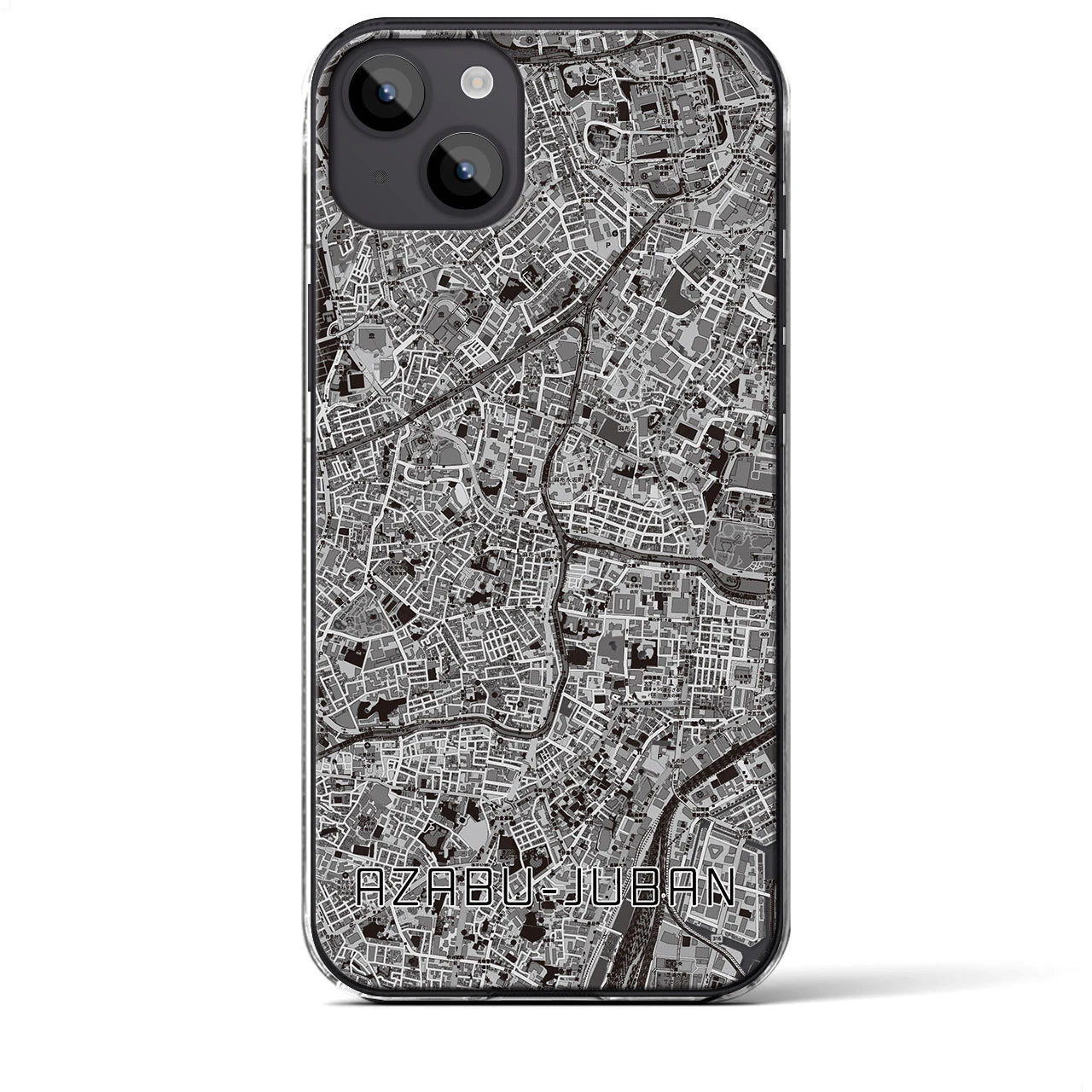 【麻布十番(東京都)】地図柄iPhoneケース(クリアタイプ)モノトーン・iPhone 14 Plus 用