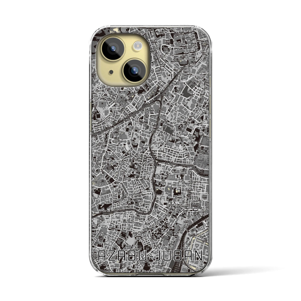 【麻布十番(東京都)】地図柄iPhoneケース(クリアタイプ)モノトーン・iPhone 15 用