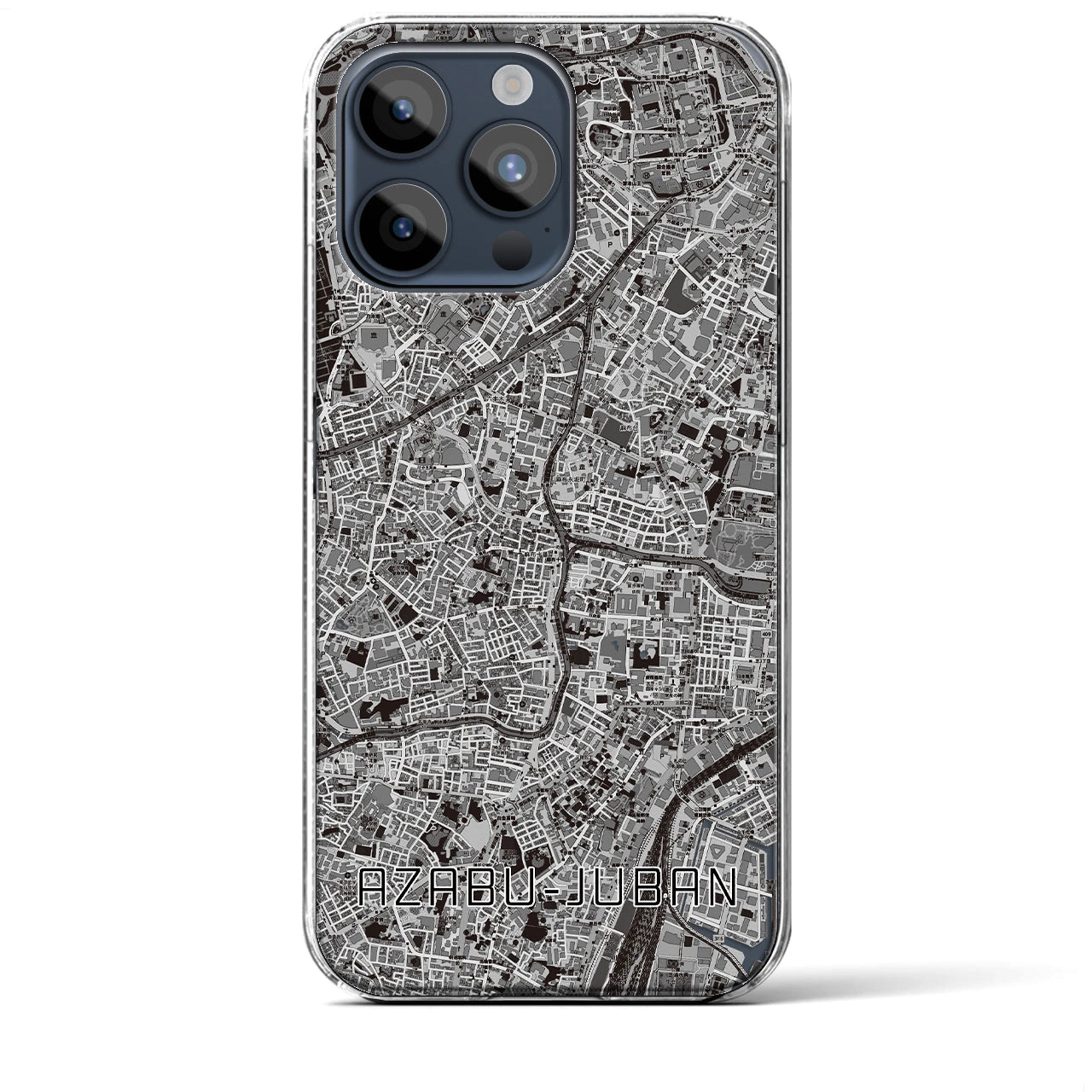 【麻布十番(東京都)】地図柄iPhoneケース(クリアタイプ)モノトーン・iPhone 15 Pro Max 用