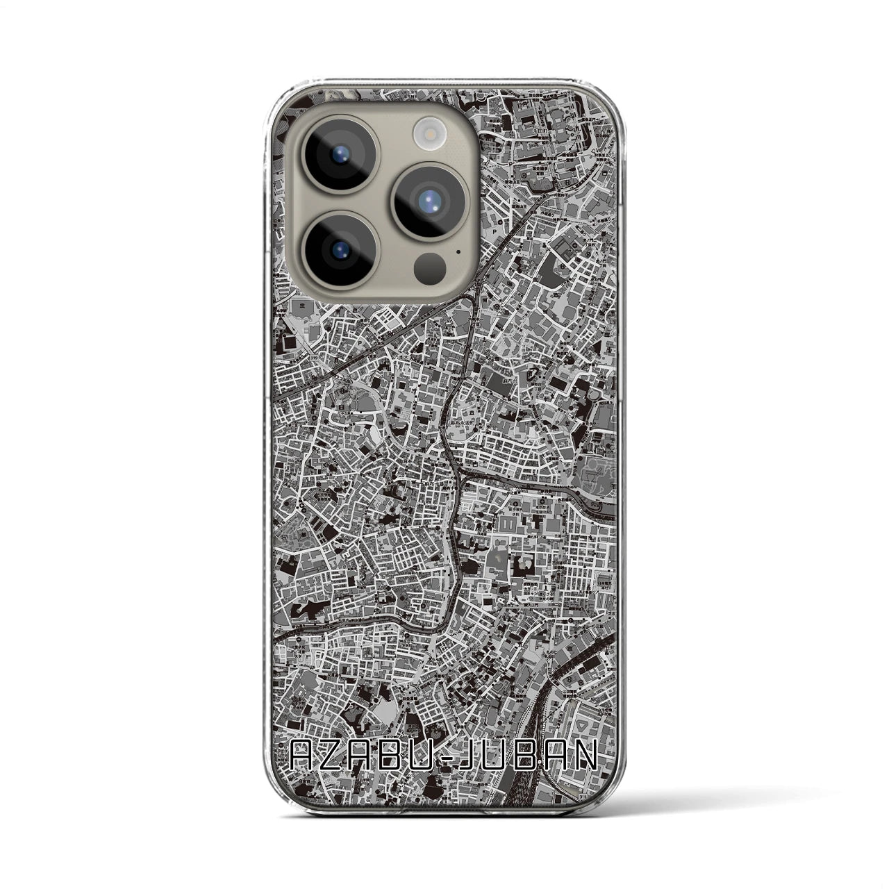 【麻布十番(東京都)】地図柄iPhoneケース(クリアタイプ)モノトーン・iPhone 15 Pro 用