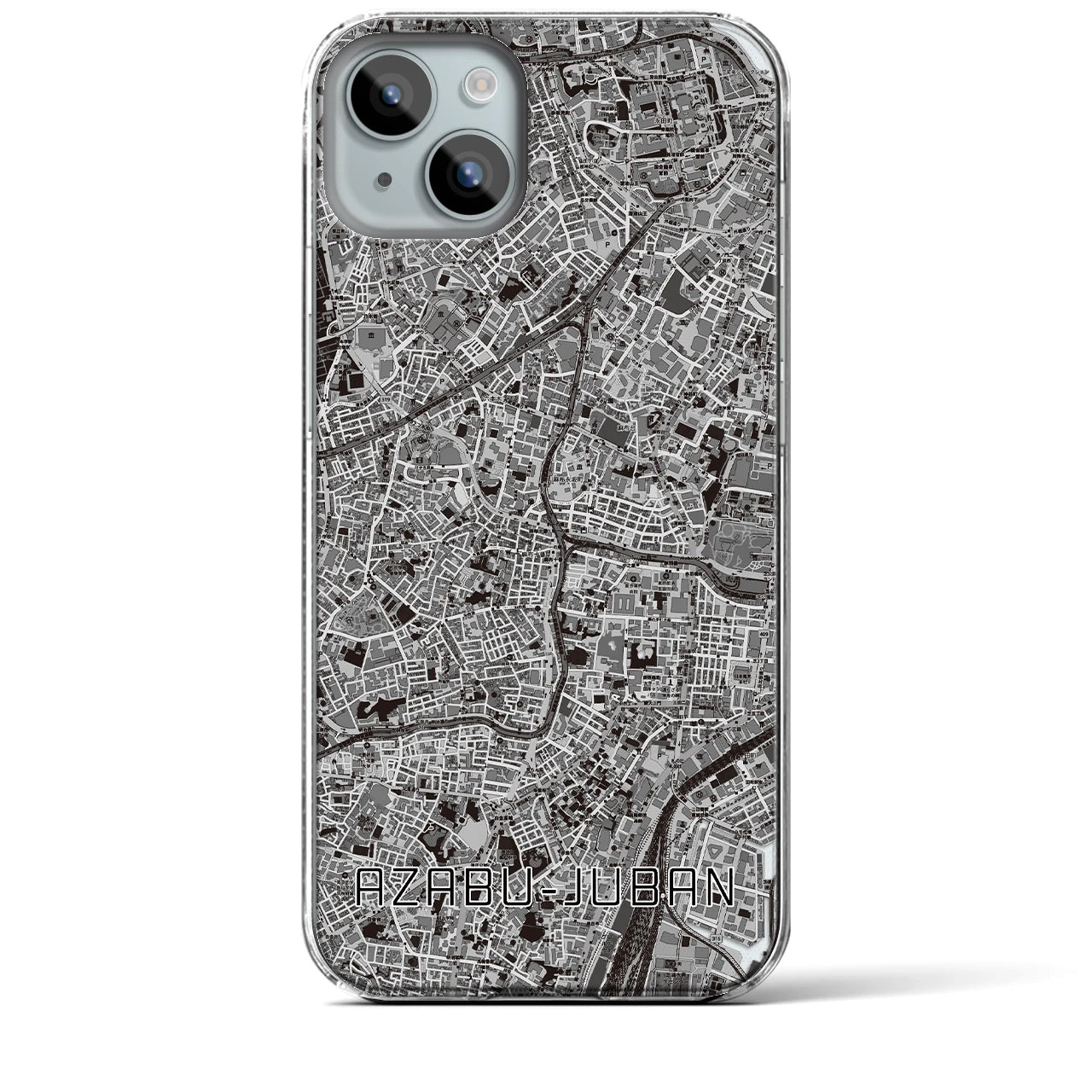 【麻布十番(東京都)】地図柄iPhoneケース(クリアタイプ)モノトーン・iPhone 15 Plus 用