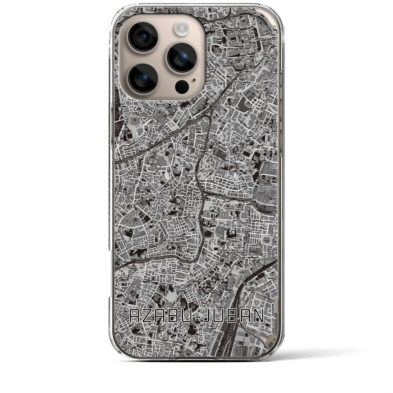 【麻布十番(東京都)】地図柄iPhoneケース(クリアタイプ)モノトーン・iPhone 16 Plus 用