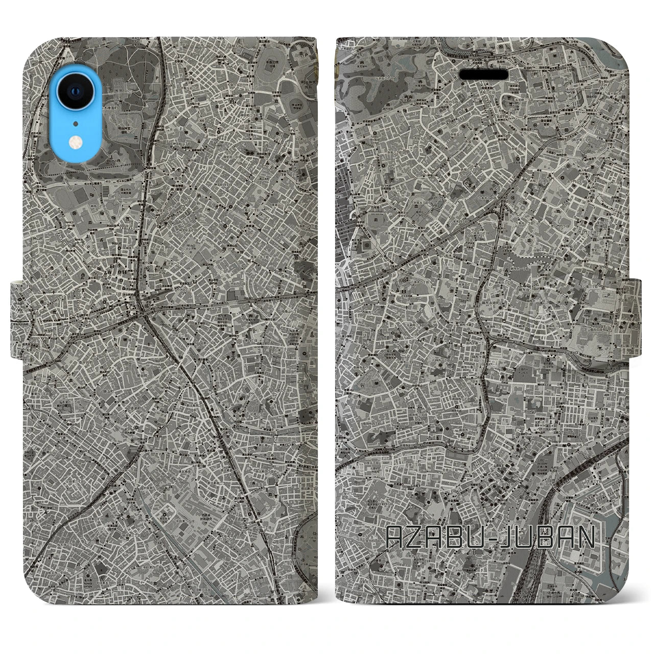 【麻布十番(東京都)】地図柄iPhoneケース(手帳タイプ)モノトーン・iPhone XR 用