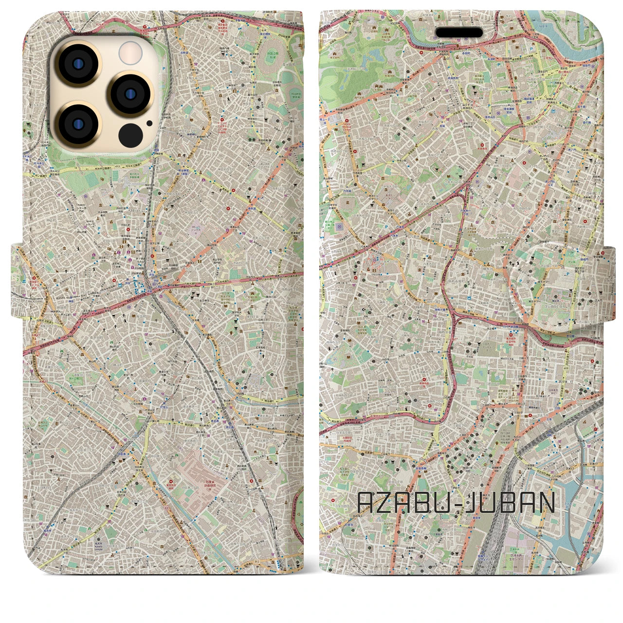 【麻布十番(東京都)】地図柄iPhoneケース(手帳タイプ)