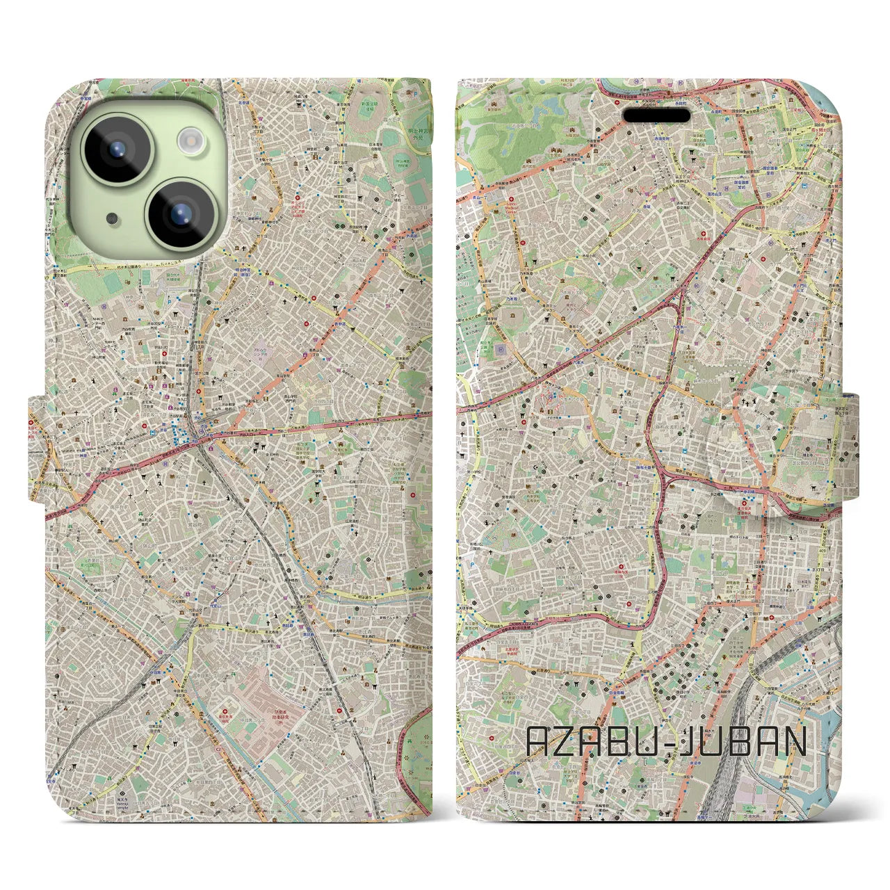 【麻布十番(東京都)】地図柄iPhoneケース(手帳タイプ)