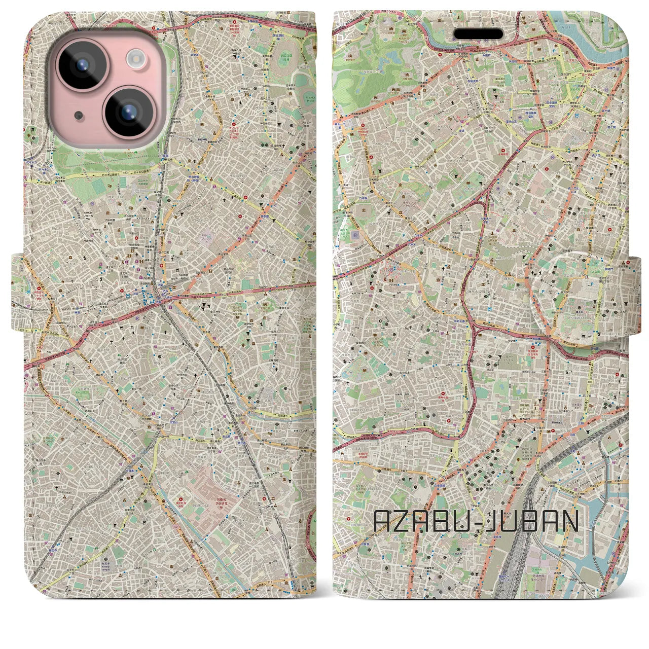 【麻布十番(東京都)】地図柄iPhoneケース(手帳タイプ)