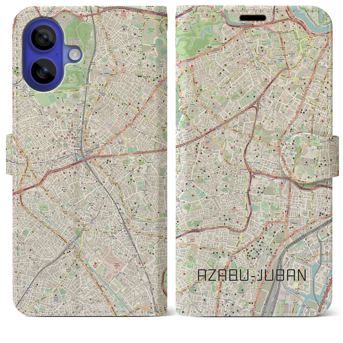 【麻布十番(東京都)】地図柄iPhoneケース(手帳タイプ)ナチュラル・iPhone 16 Pro Max 用