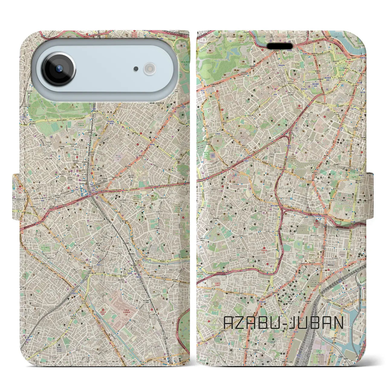 【麻布十番(東京都)】地図柄iPhoneケース(手帳タイプ)モノトーン・iPhone 17 Pro Max 用