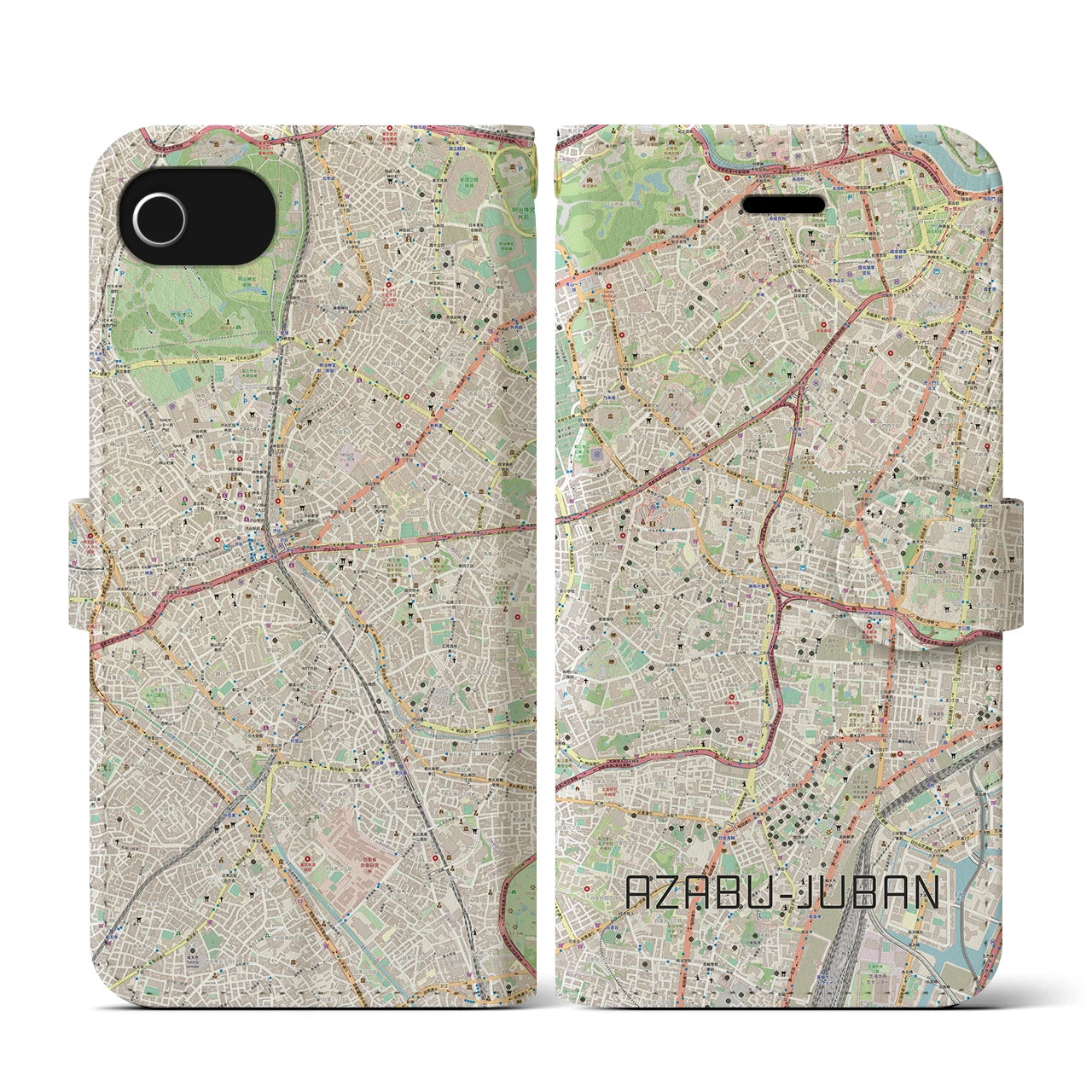 【麻布十番(東京都)】地図柄iPhoneケース(手帳タイプ)
