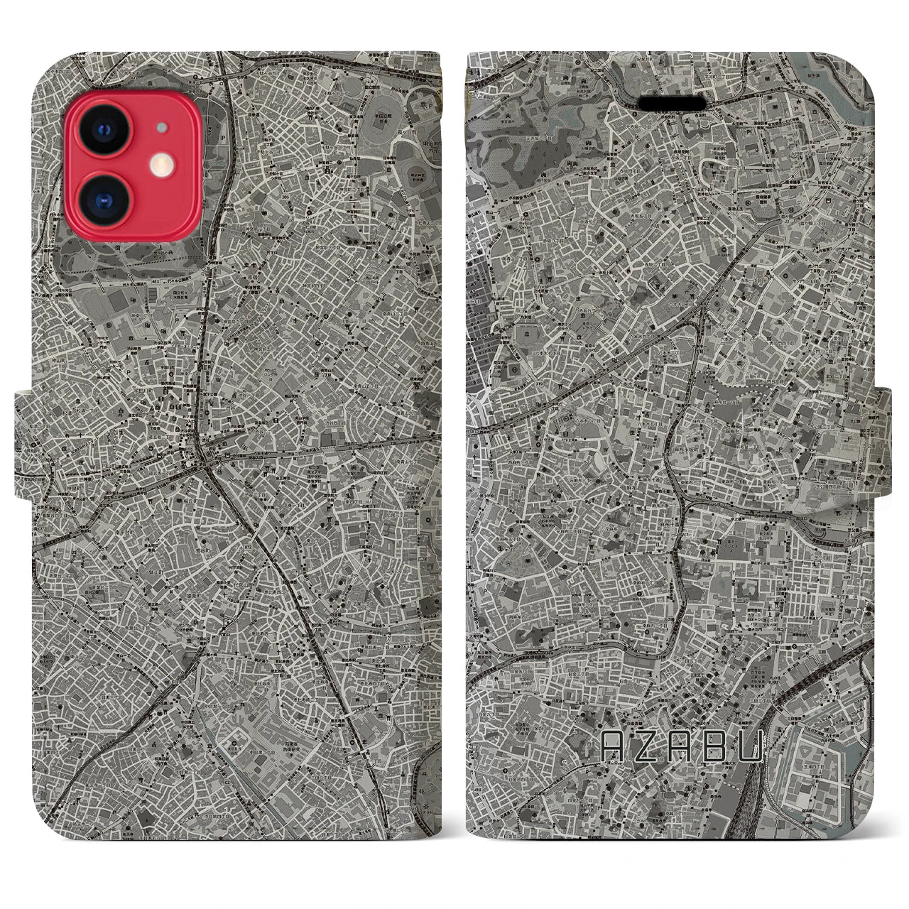 【麻布(東京都)】地図柄iPhoneケース(手帳タイプ)モノトーン・iPhone 11 用