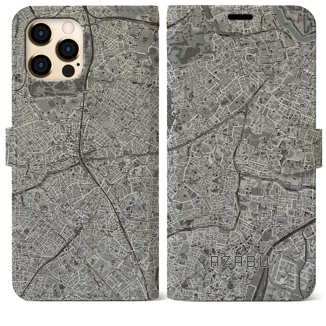 【麻布(東京都)】地図柄iPhoneケース(手帳タイプ)モノトーン・iPhone 12 Pro Max 用