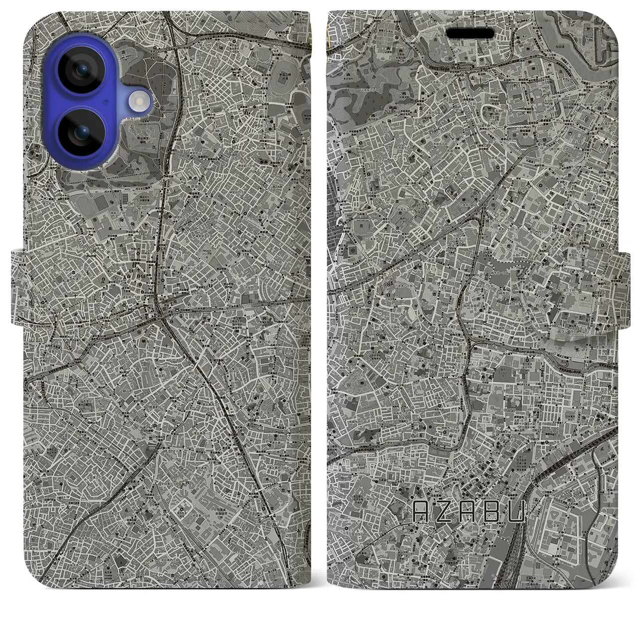 【麻布(東京都)】地図柄iPhoneケース(手帳タイプ)モノトーン・iPhone 16 Pro Max 用