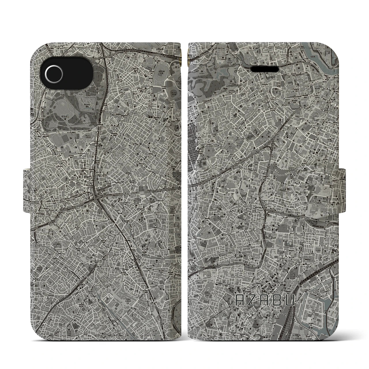 【麻布(東京都)】地図柄iPhoneケース(手帳タイプ)モノトーン・iPhone SE(第3 / 第2世代) / 8 / 7 / 6s / 6 用