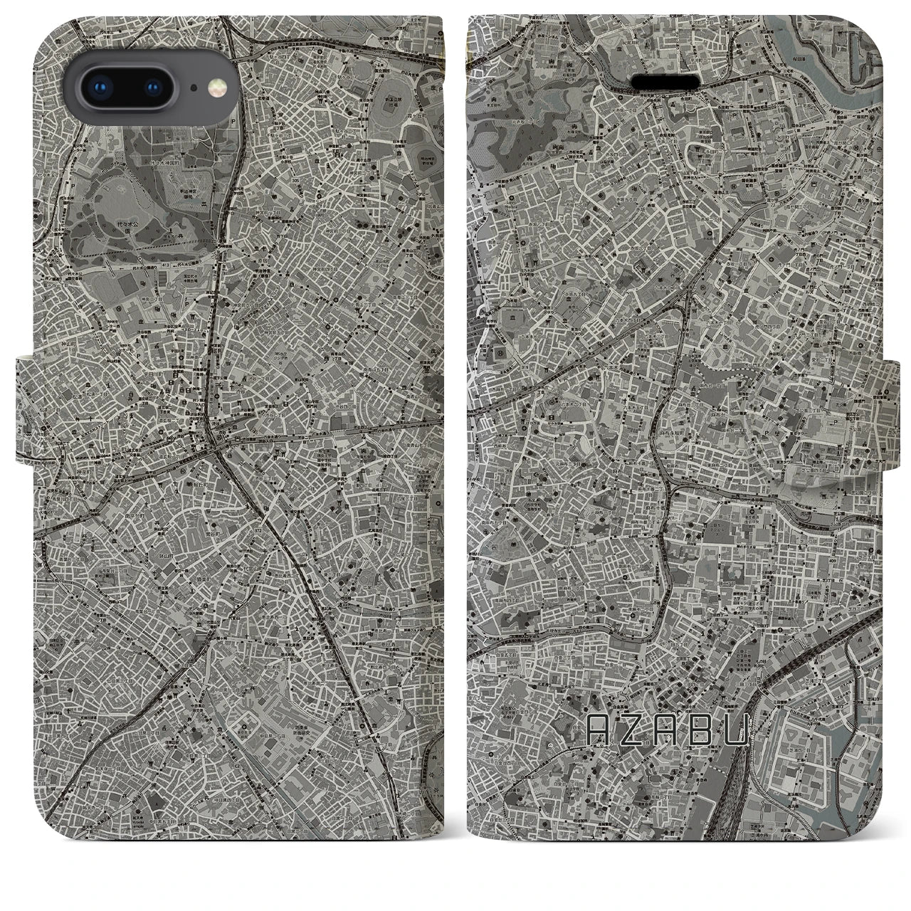 【麻布(東京都)】地図柄iPhoneケース(手帳タイプ)モノトーン・iPhone 8Plus /7Plus / 6sPlus / 6Plus 用