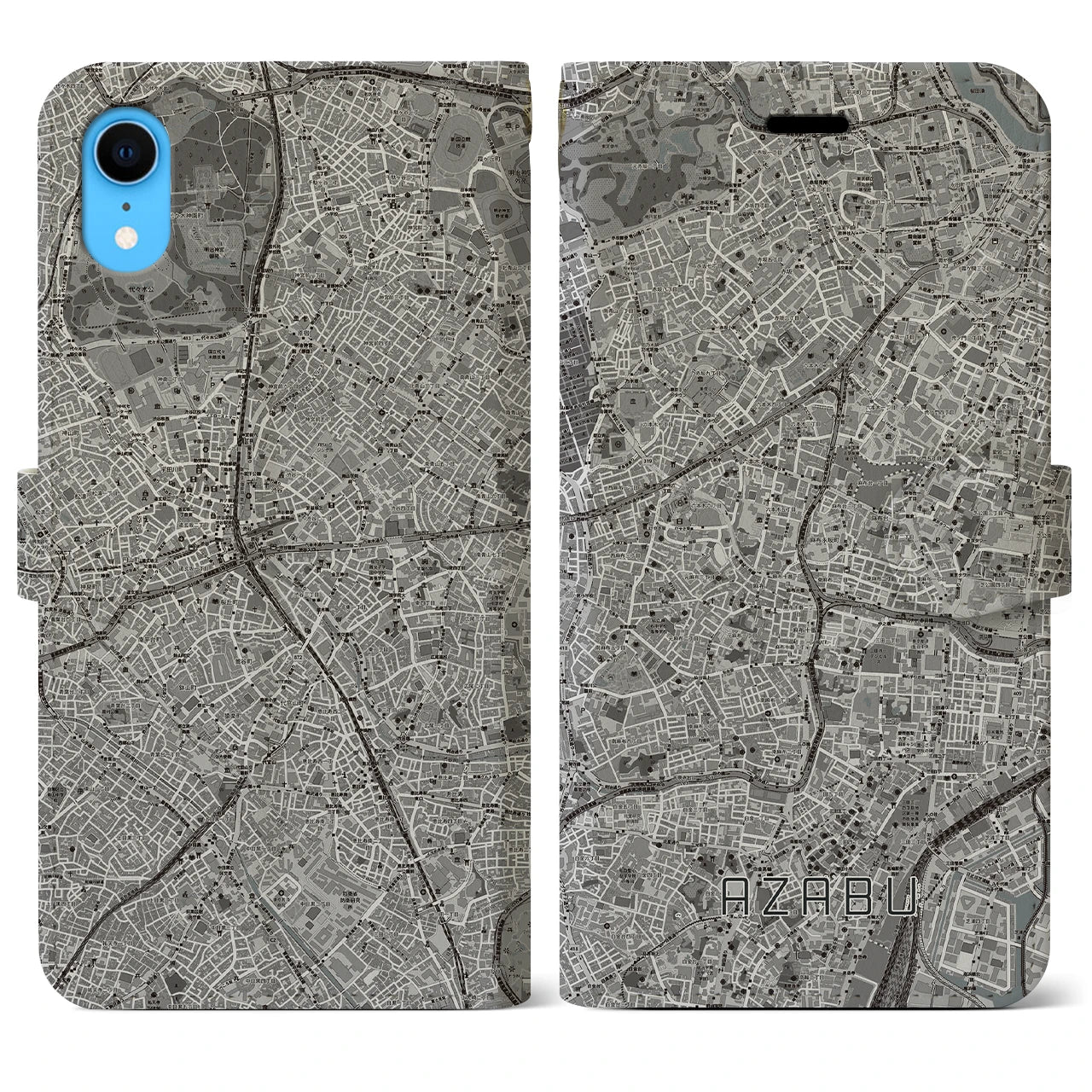 【麻布(東京都)】地図柄iPhoneケース(手帳タイプ)モノトーン・iPhone XR 用