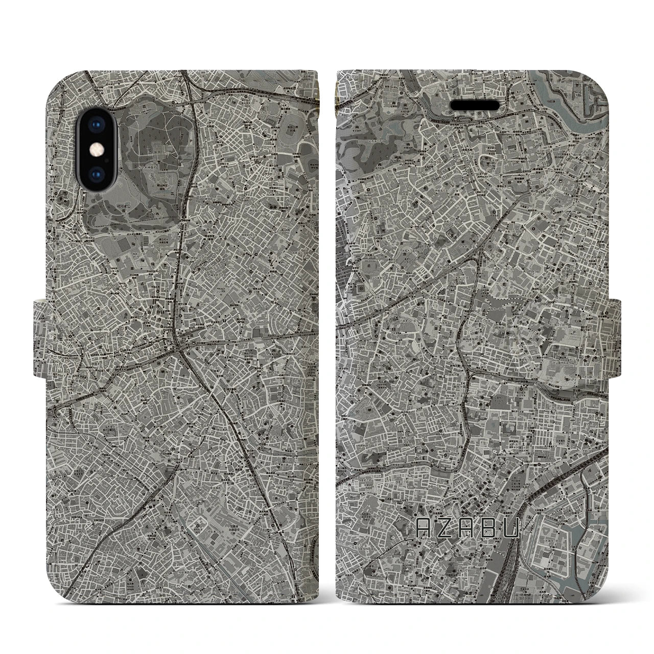 【麻布(東京都)】地図柄iPhoneケース(手帳タイプ)モノトーン・iPhone XS / X 用