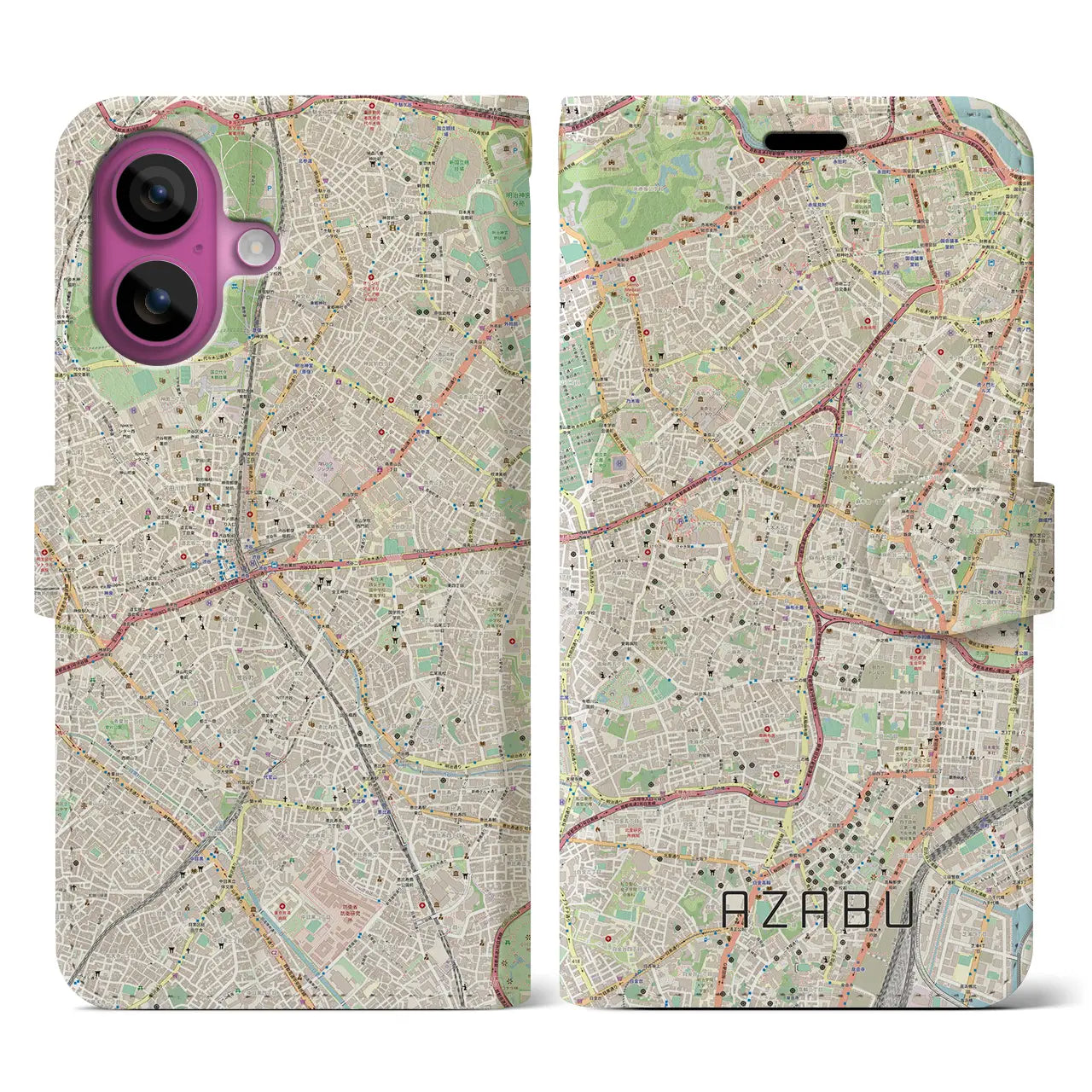 【麻布(東京都)】地図柄iPhoneケース(手帳タイプ)ナチュラル・iPhone 16 Pro 用