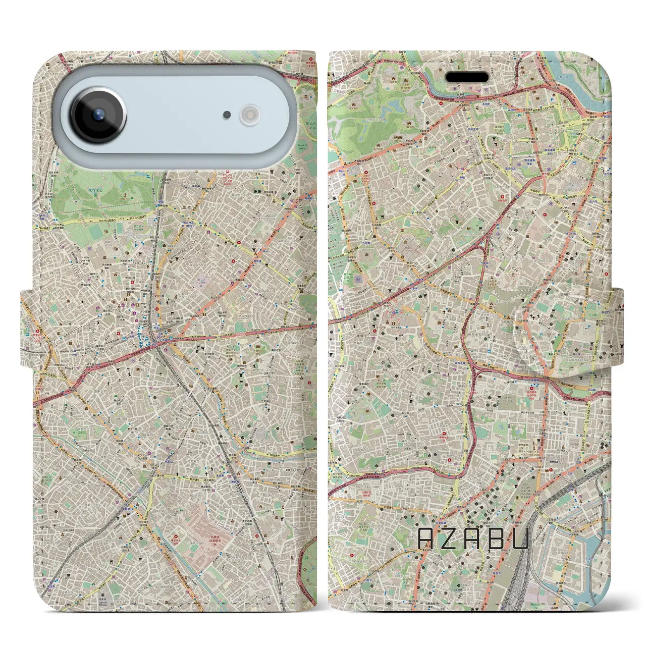 【麻布(東京都)】地図柄iPhoneケース(手帳タイプ)ナチュラル・iPhone 17 Pro Max 用