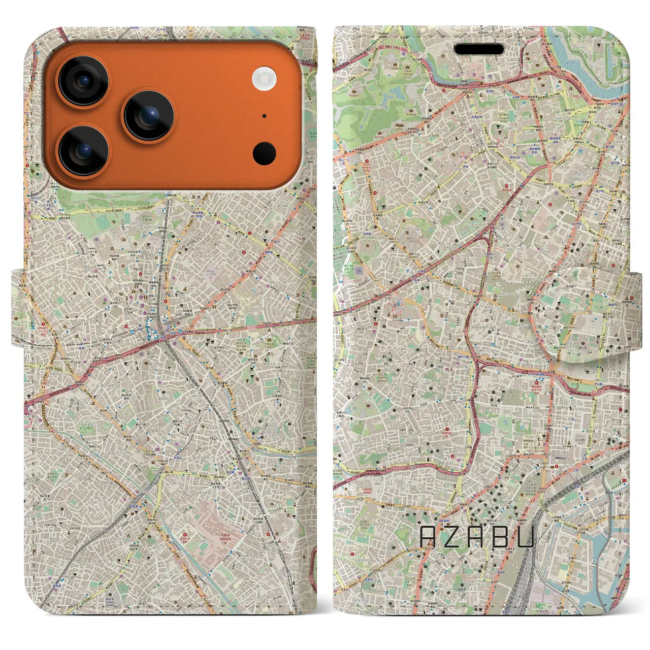 【麻布(東京都)】地図柄iPhoneケース(手帳タイプ)モノトーン・iPhone 17 Pro Max 用