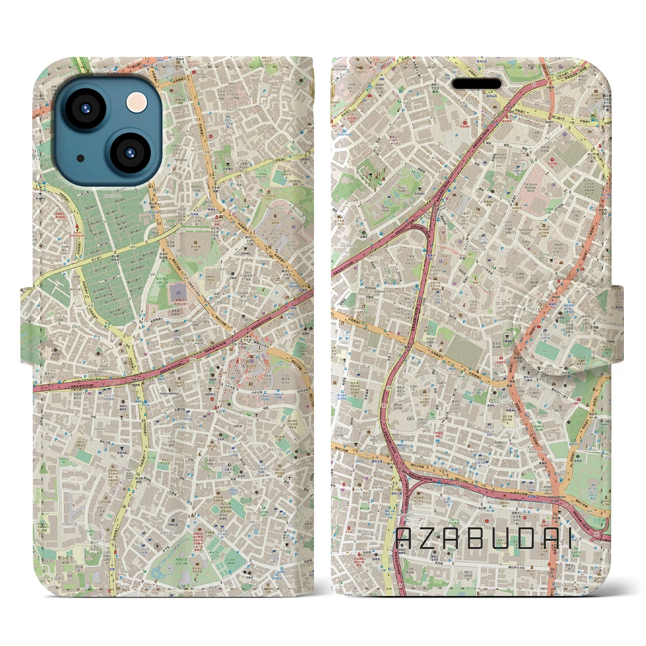 【麻布台(東京都)】地図柄iPhoneケース(手帳タイプ)