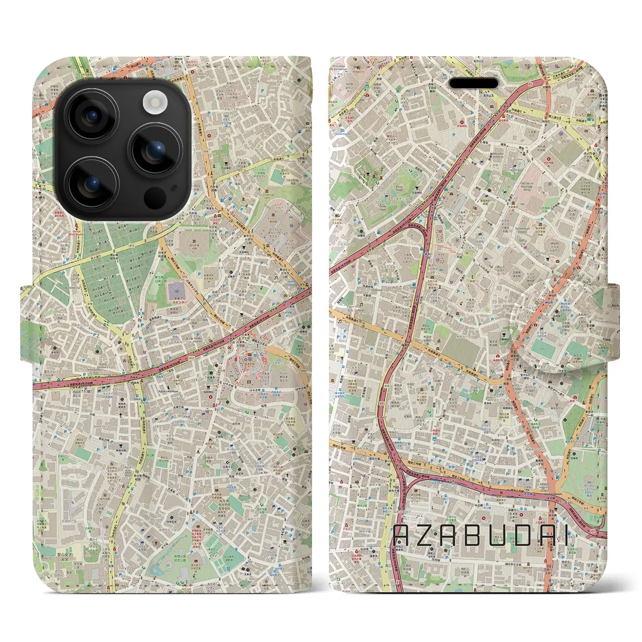 【麻布台(東京都)】地図柄iPhoneケース(手帳タイプ)ナチュラル・iPhone 16 用