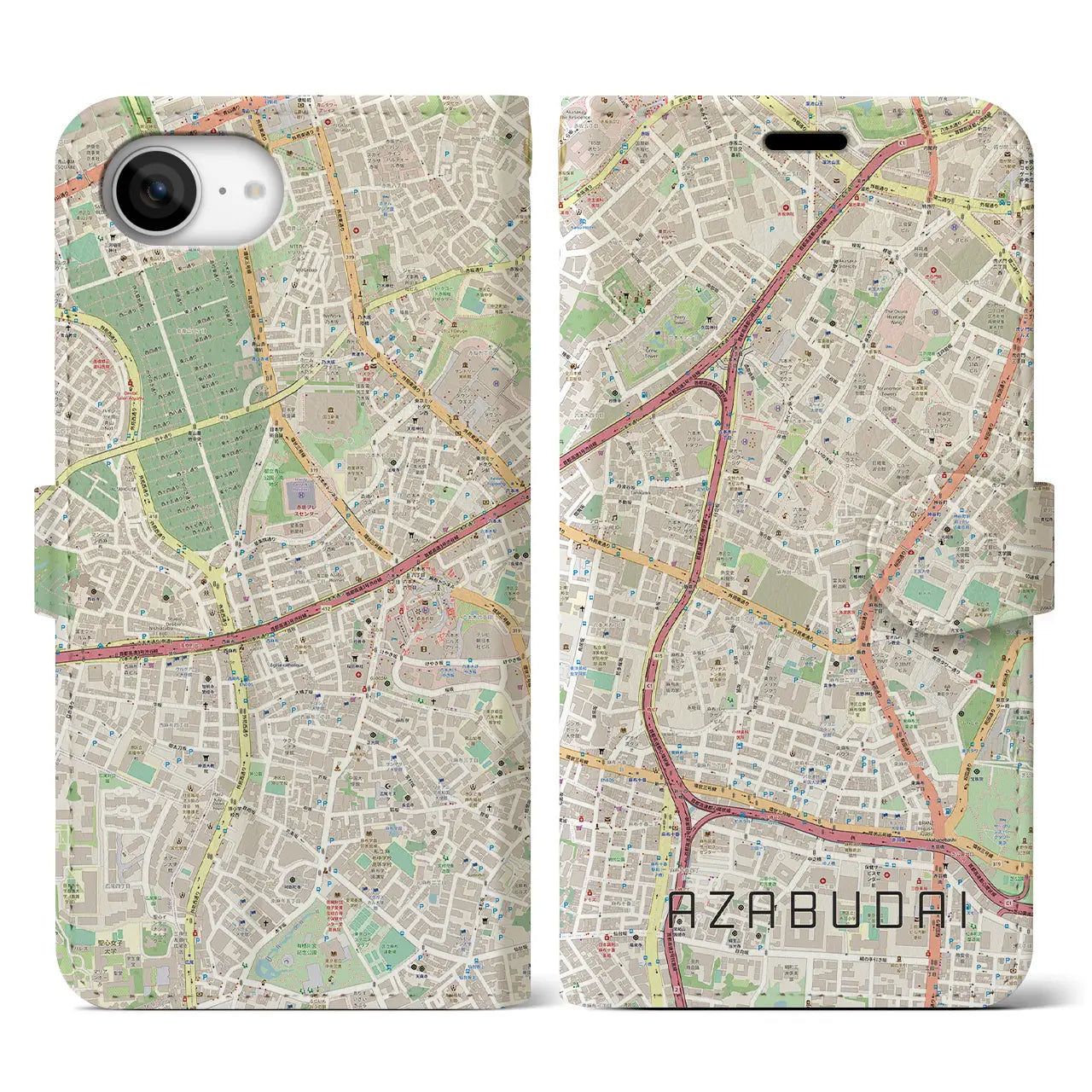 【麻布台(東京都)】地図柄iPhoneケース(手帳タイプ)