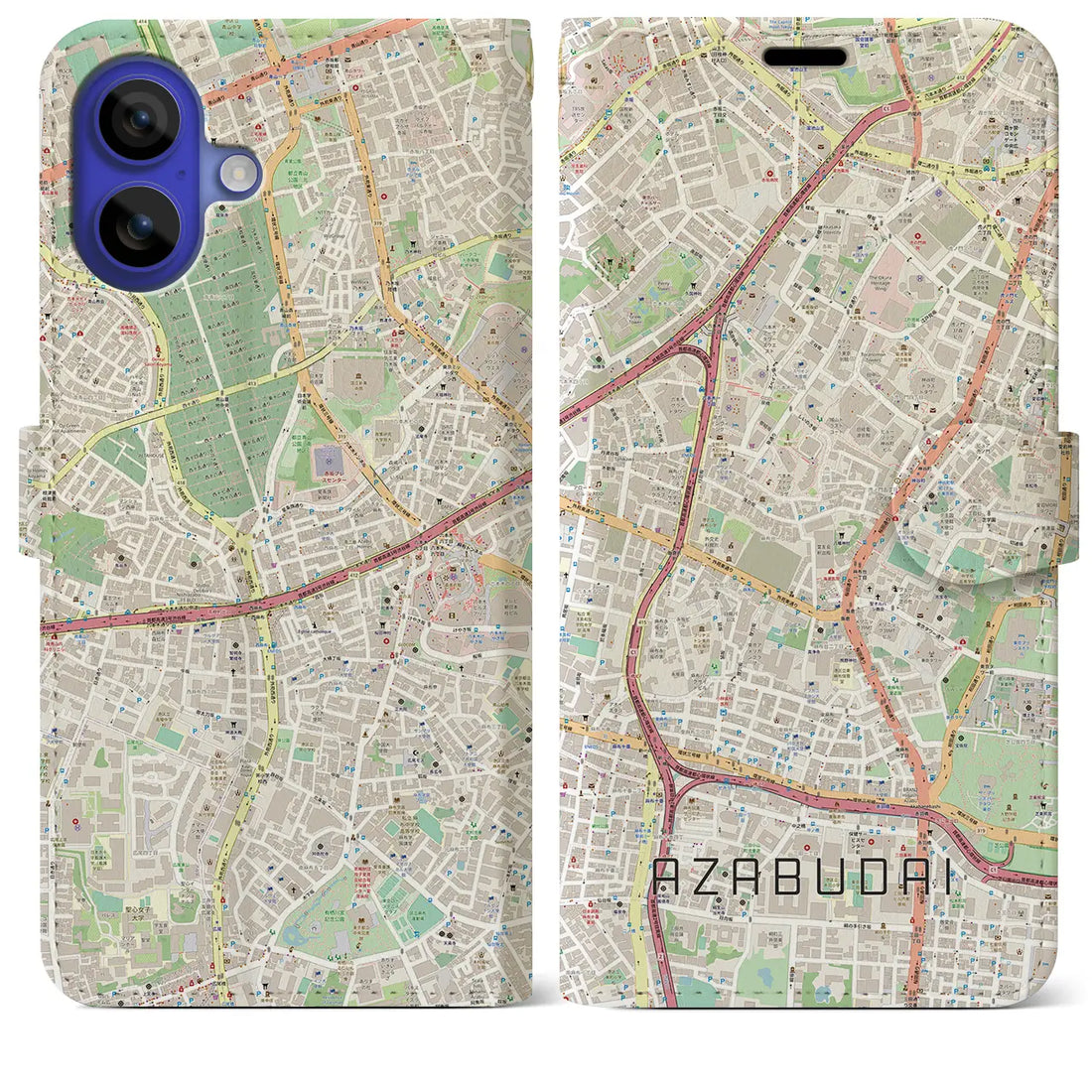 【麻布台(東京都)】地図柄iPhoneケース(手帳タイプ)ナチュラル・iPhone 16 Pro Max 用