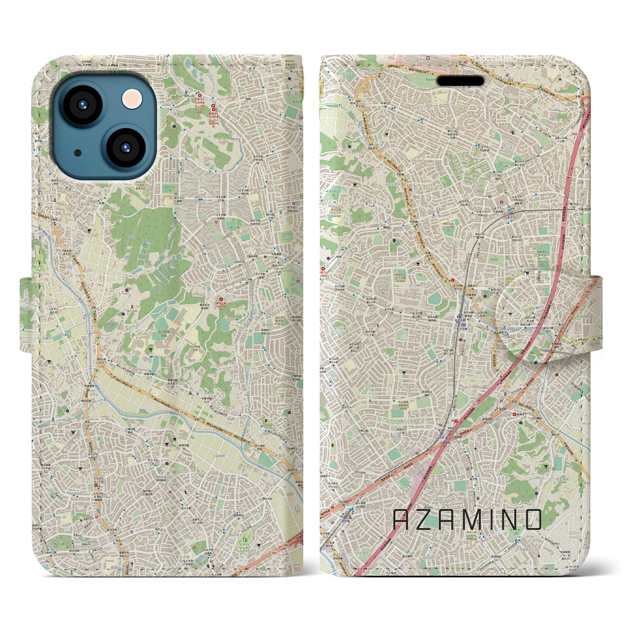 【あざみ野(神奈川県)】地図柄iPhoneケース(手帳タイプ)