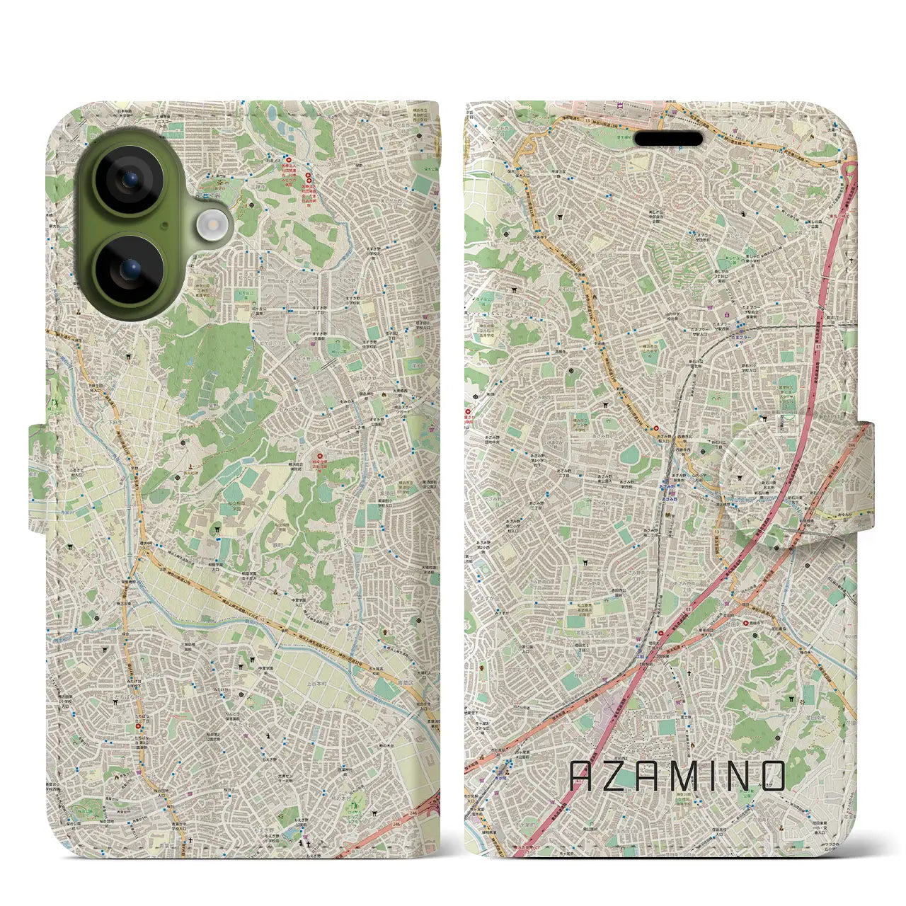 【あざみ野(神奈川県)】地図柄iPhoneケース(手帳タイプ)