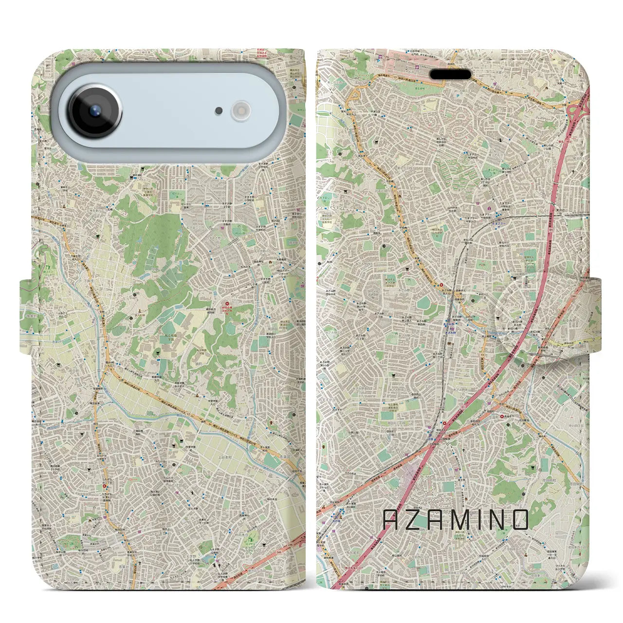 【あざみ野(神奈川県)】地図柄iPhoneケース(手帳タイプ)