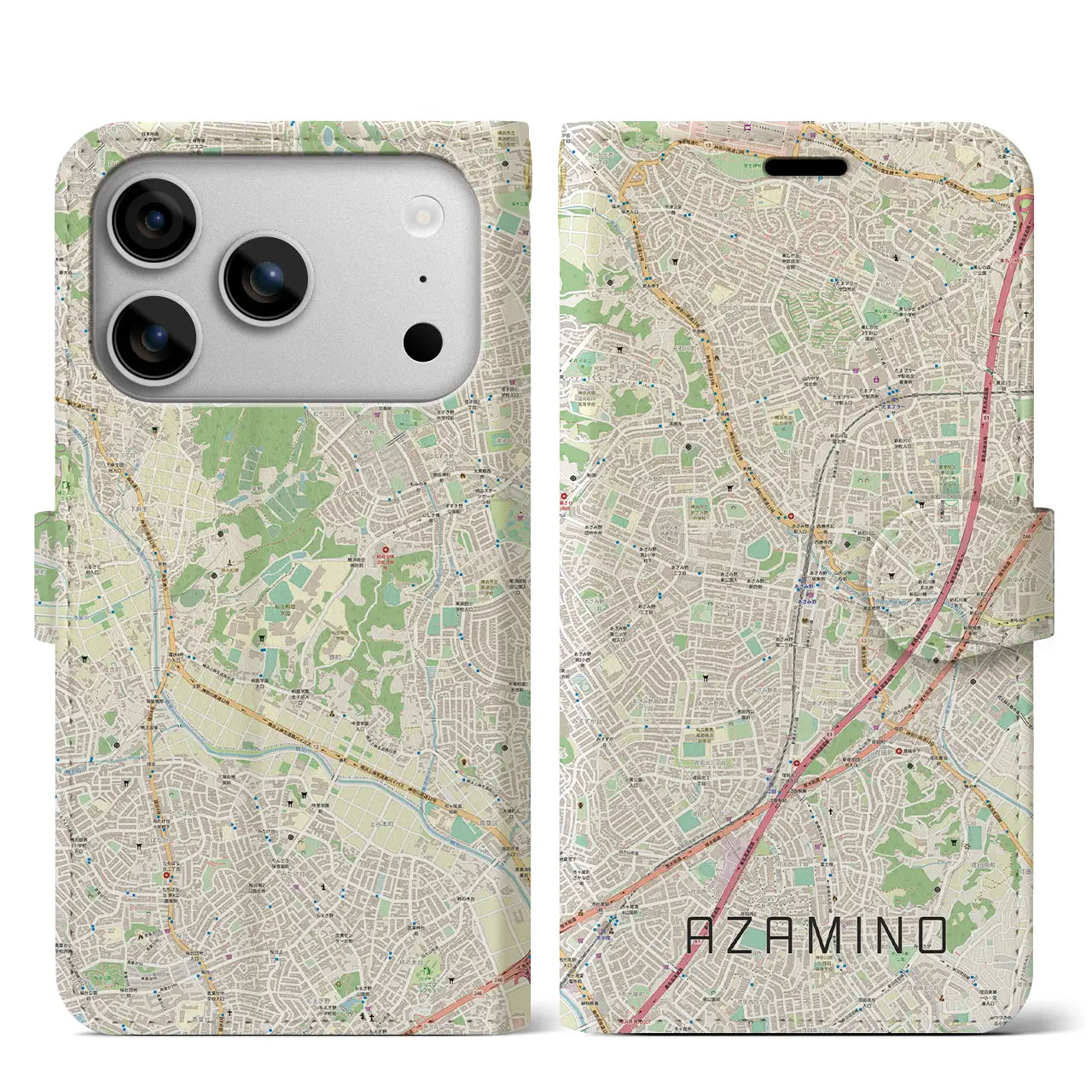 【あざみ野(神奈川県)】地図柄iPhoneケース(手帳タイプ)