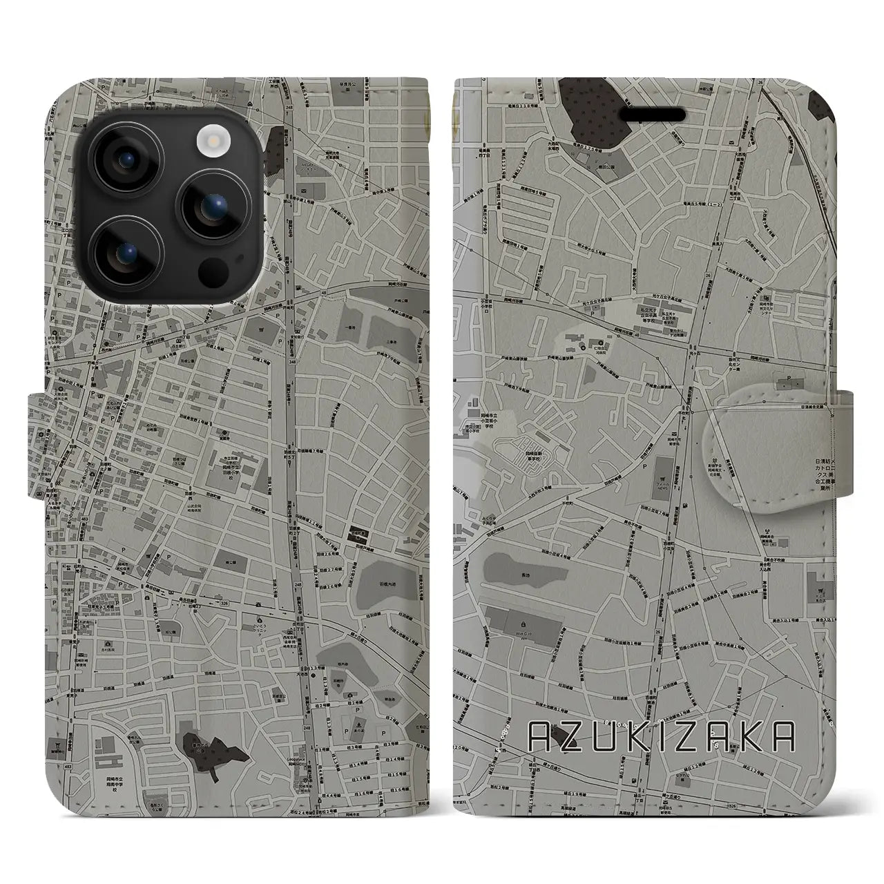 【小豆坂(愛知県)】地図柄iPhoneケース(手帳タイプ)モノトーン・iPhone 16 用